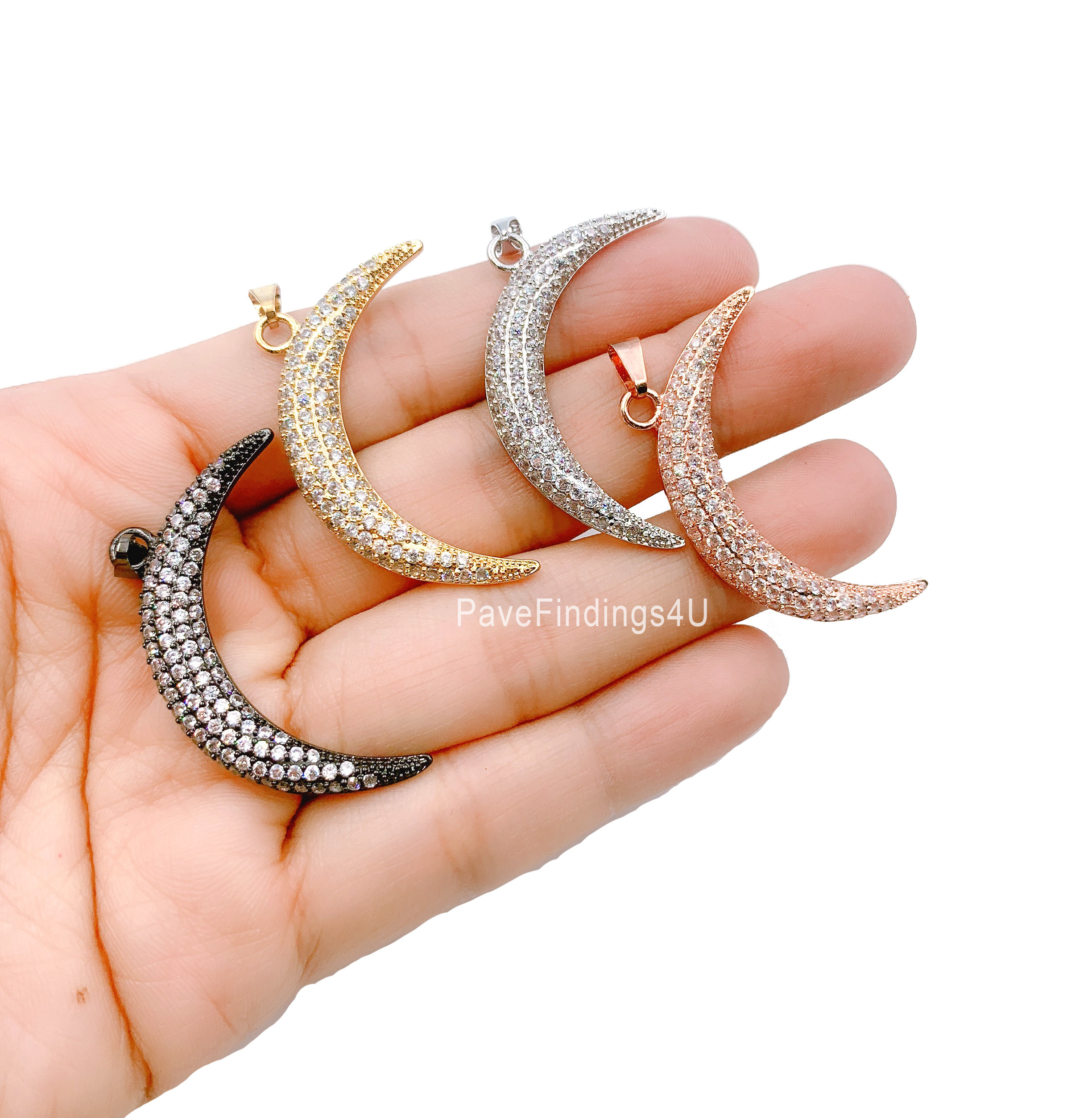 Ciondolo a forma di mezzaluna in oro 18 carati, ciondolo con micro pavé di zirconi cubici, ciondolo a forma di luna, ciondolo a forma di luna, collana