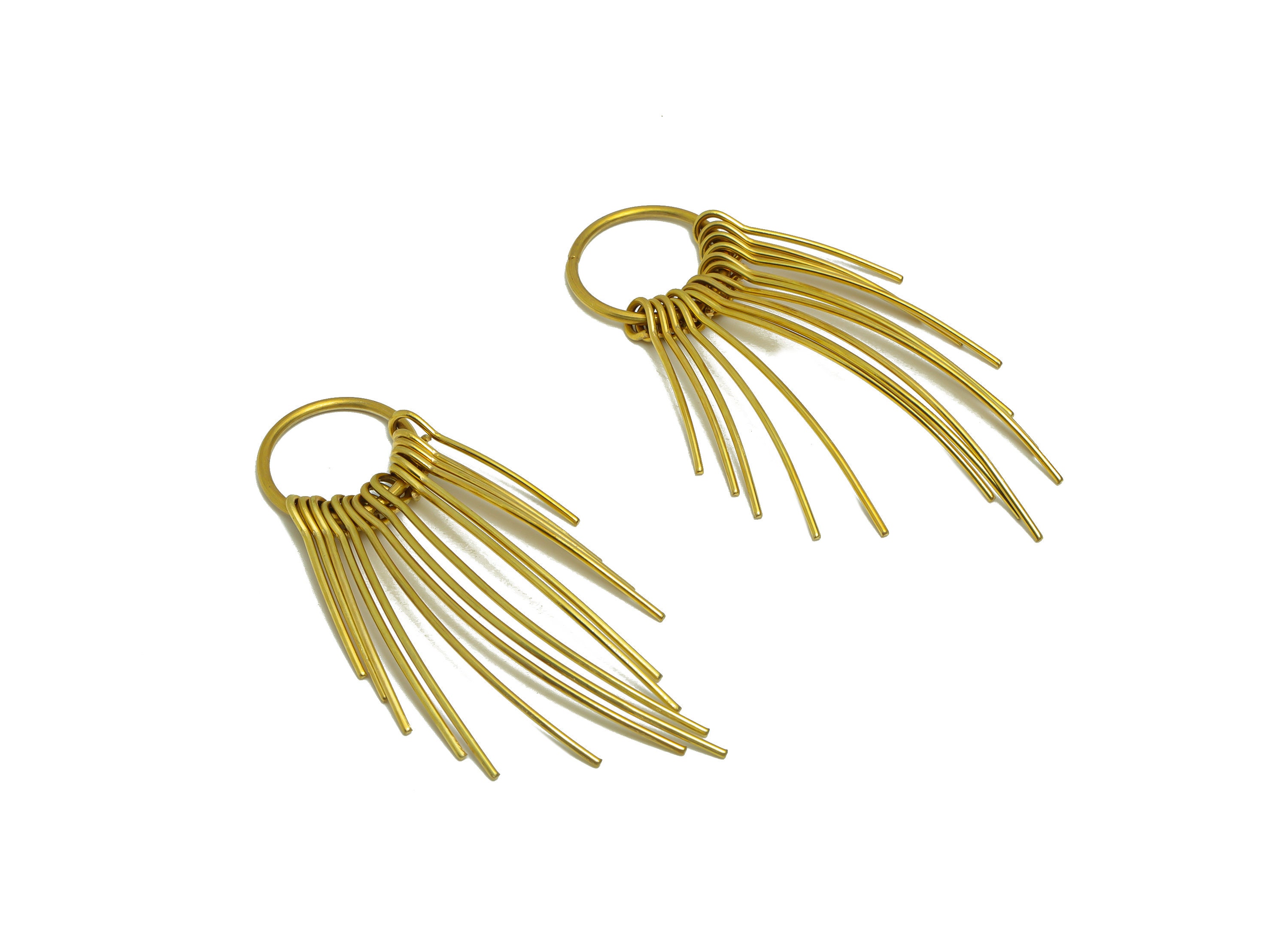 Ciondolo per orecchini con nappina in ottone - Ciondolo per orecchini con filo a barra in ottone - Ciondolo per orecchini con filo piegato - Ciondolo