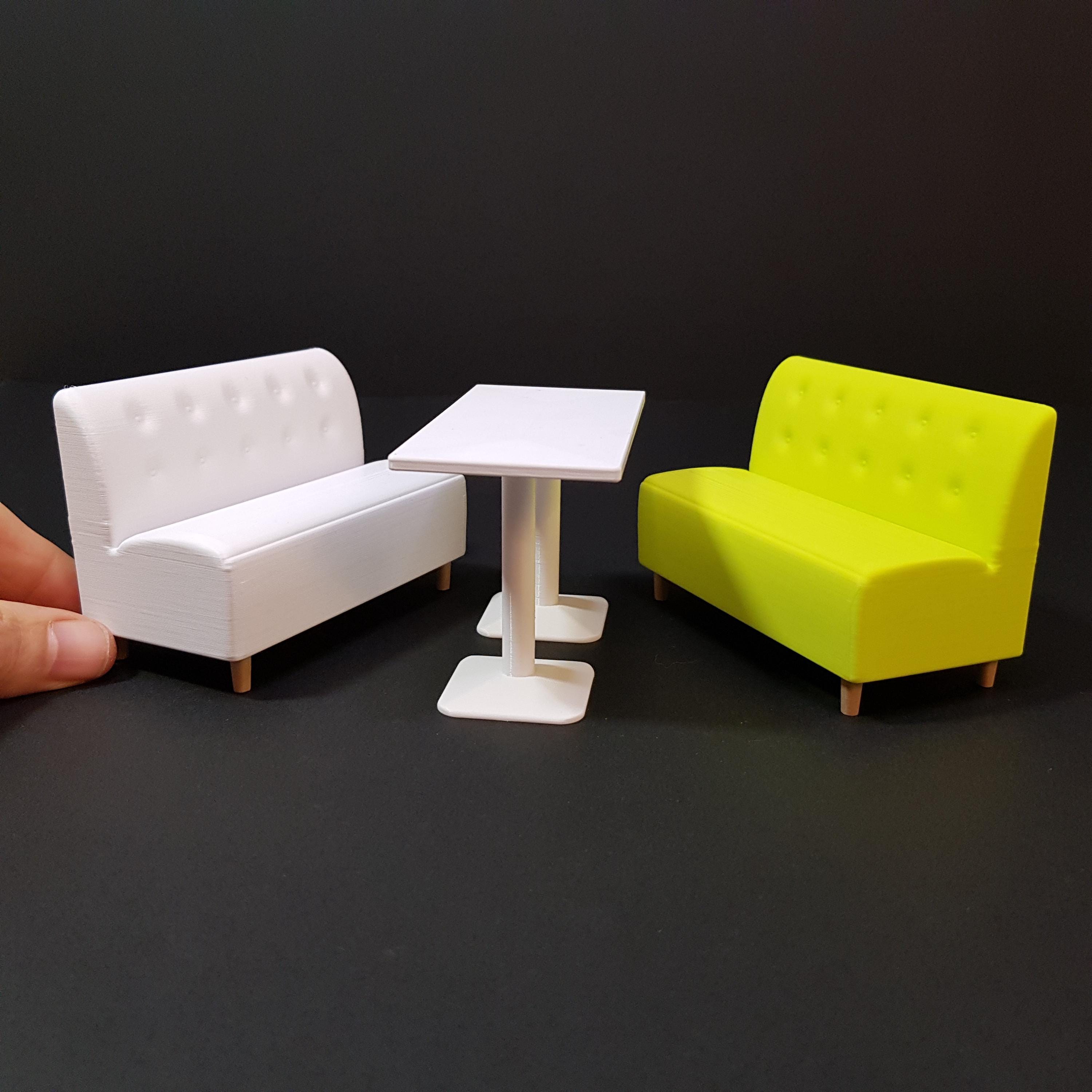 Panca in miniatura / divano / sofà e tavolo - Mobili in miniatura in scala 1/12, file STL digitali per stampa 3D