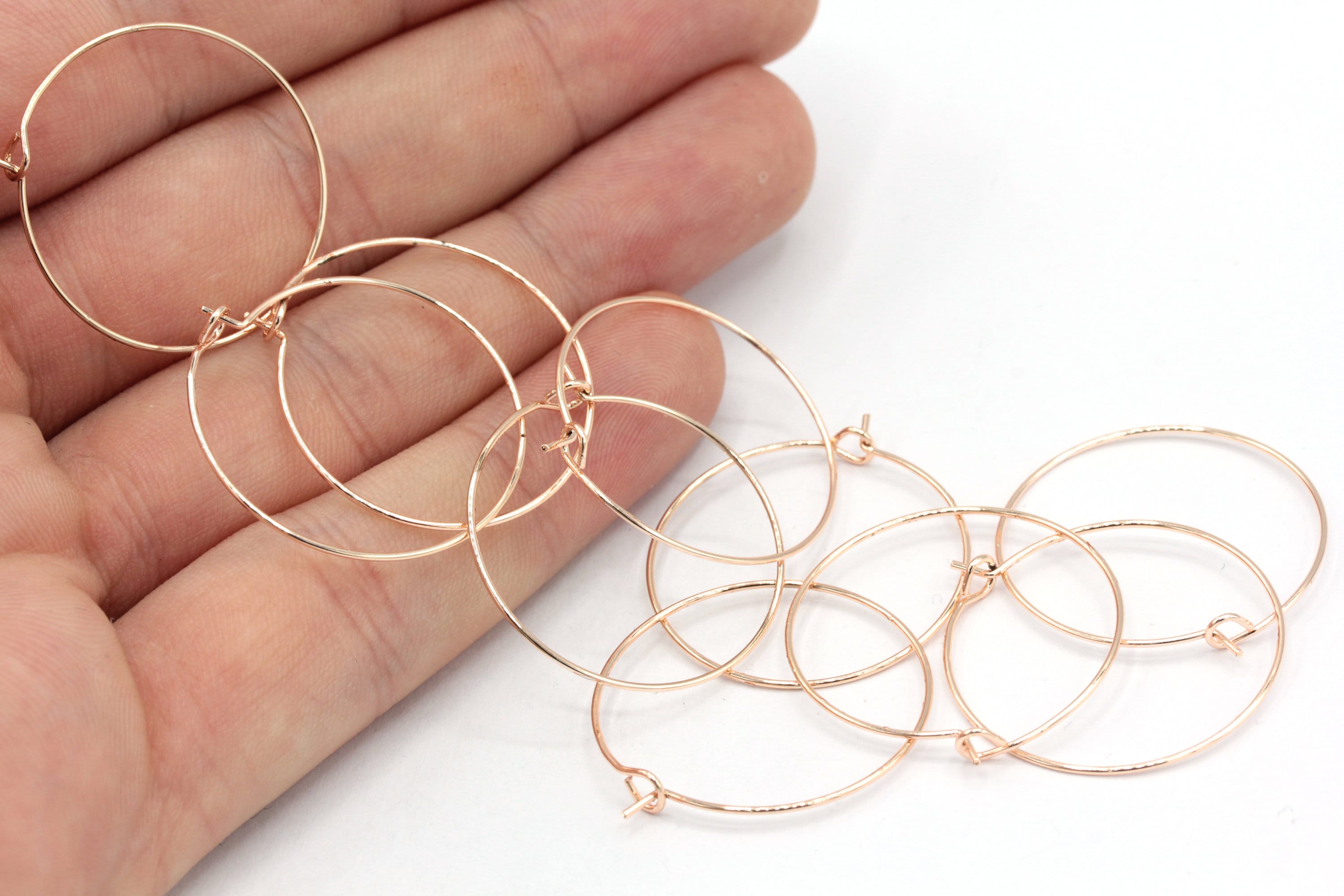 Cerchi per orecchini placcati in oro rosa da 25 mm, filo per orecchini a cerchio, filo per orecchini rosa, orecchini a cerchio, orecchini circolari, c