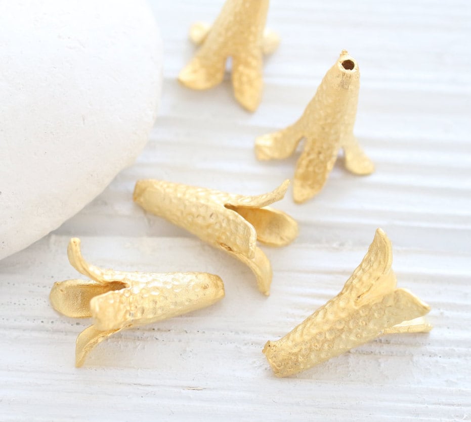 2 pezzi grandi tappi di perline dorate, tulipano, tappo con nappa di fiori, oro opaco, tappi con nappa, coni di perline, tappi terminali, tappo con na