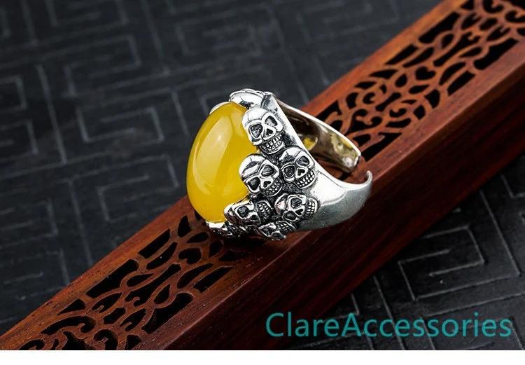 Anelli in argento, ovali da 16 x 21 mm, anello con teschio, montatura per anelli grandi in argento 925, argento antico, anello regolabile, castone per