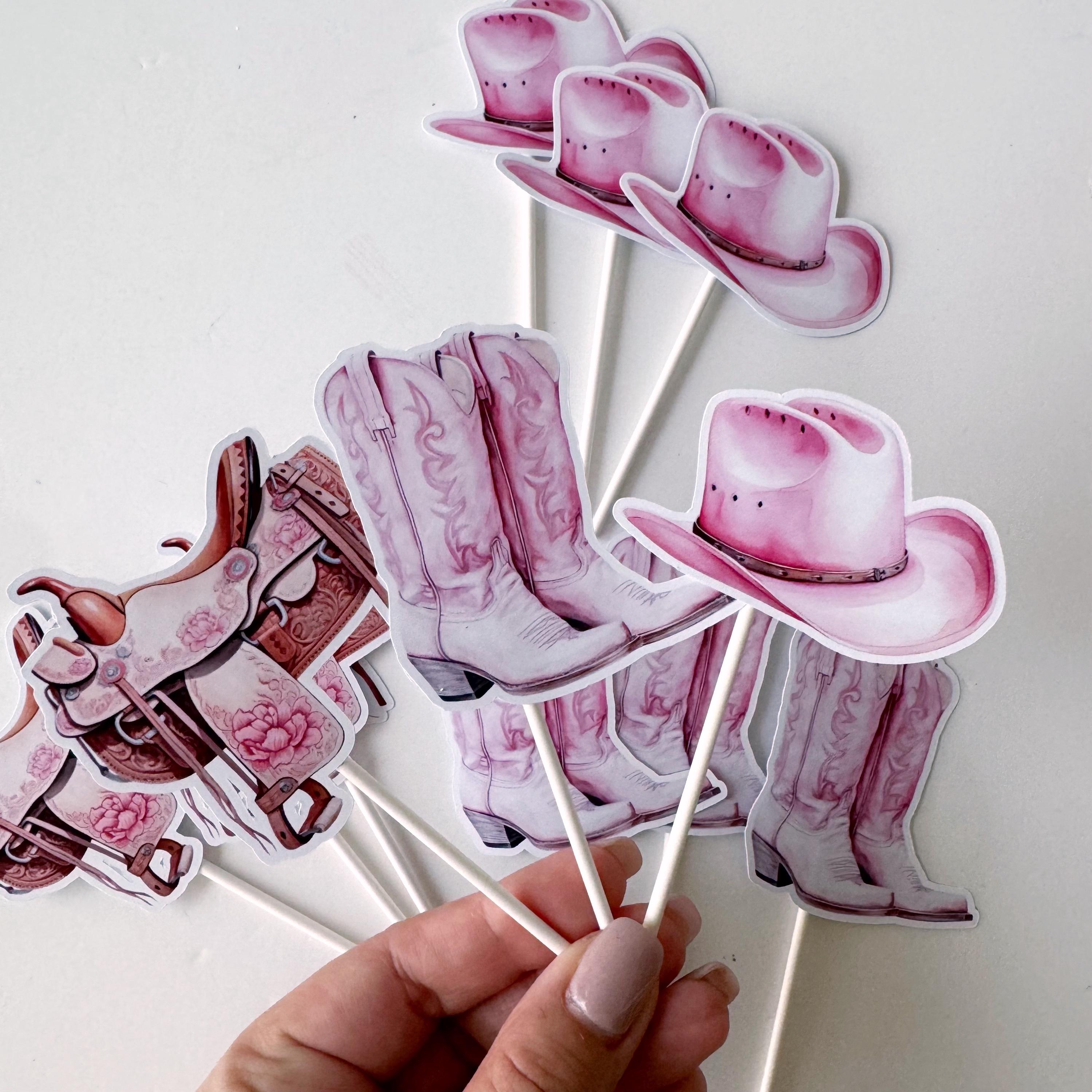 Decorazioni per cupcake a tema cowgirl western, decorazioni per feste a tema rodeo, decorazioni per cupcake a tema cowgirl rosa