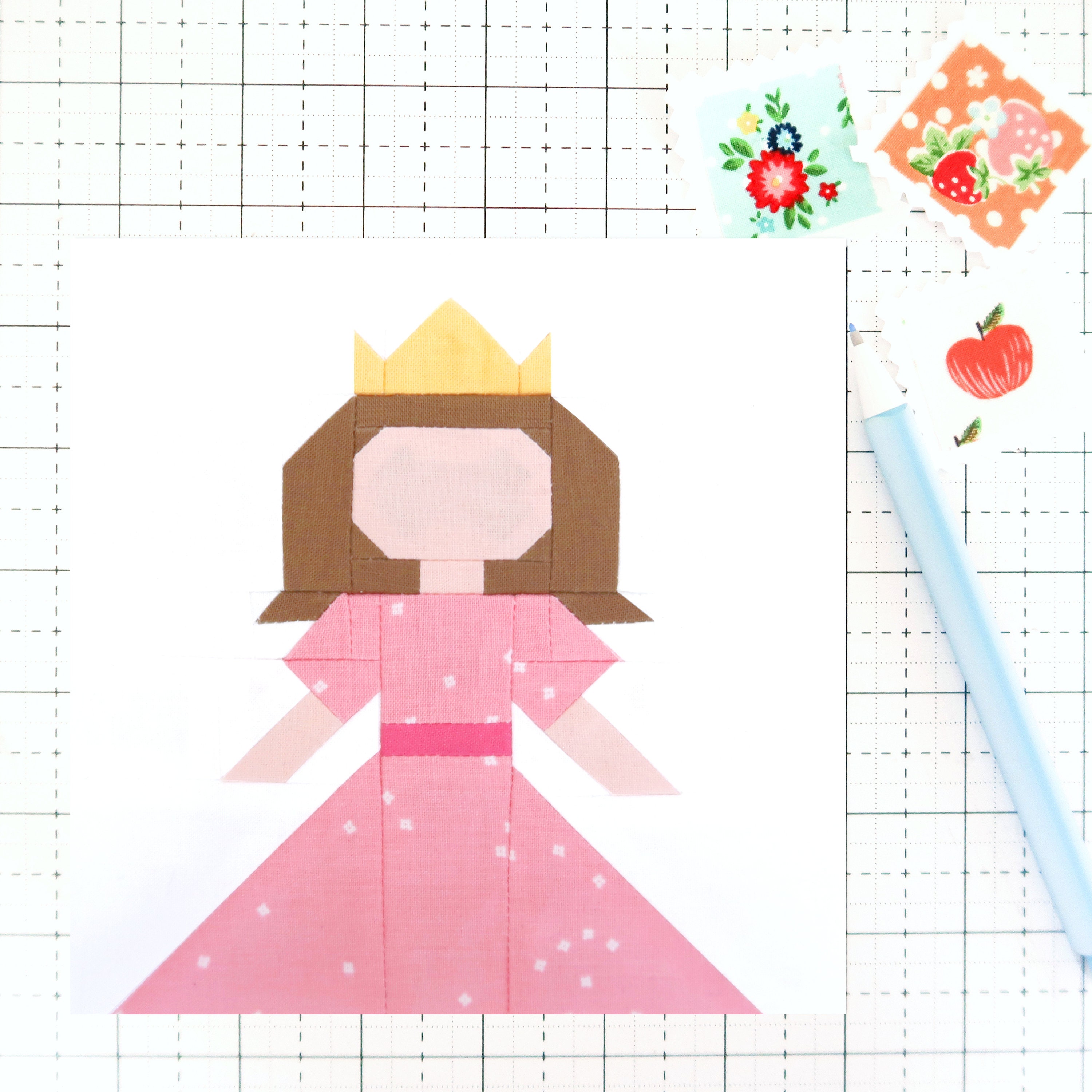 Modello PDF Princess Quilt Block - Include istruzioni per blocchi finiti da 6 pollici e 12 pollici