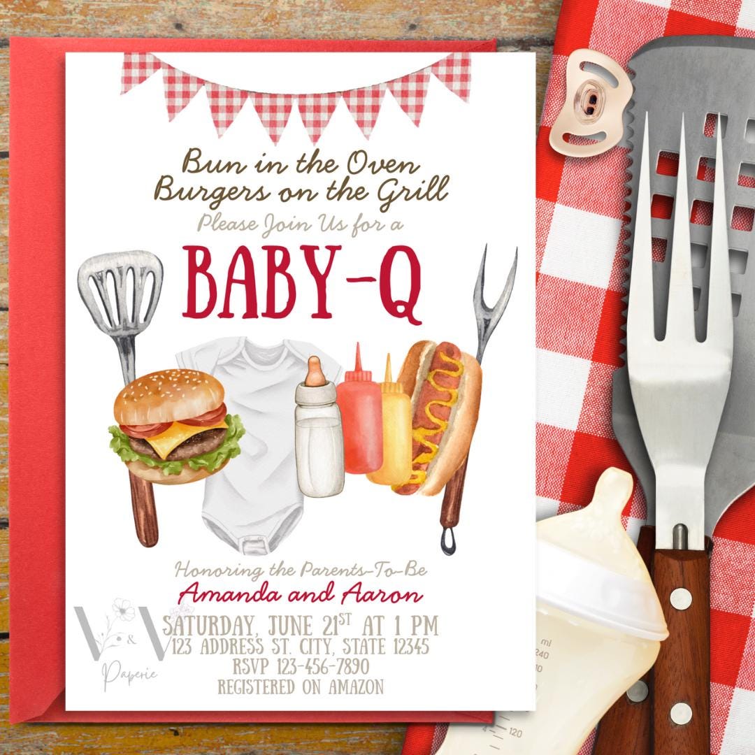 Modello di invito per baby shower Baby-Q, modello di invito per baby shower BBQ, modello di invito per baby shower Baby-Q Cookout, invito Baby-Q