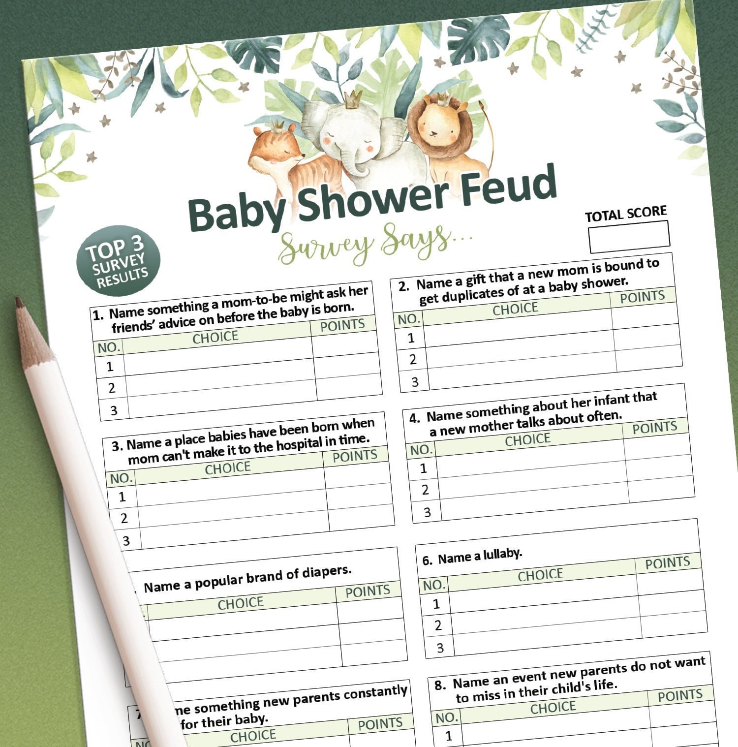 Baby Shower Family Feud, Baby Shower Safari, Giochi per Baby Shower, Gioco Family Feud, Giochi stampabili, Baby Shower Giungla, Baby Shower Feud