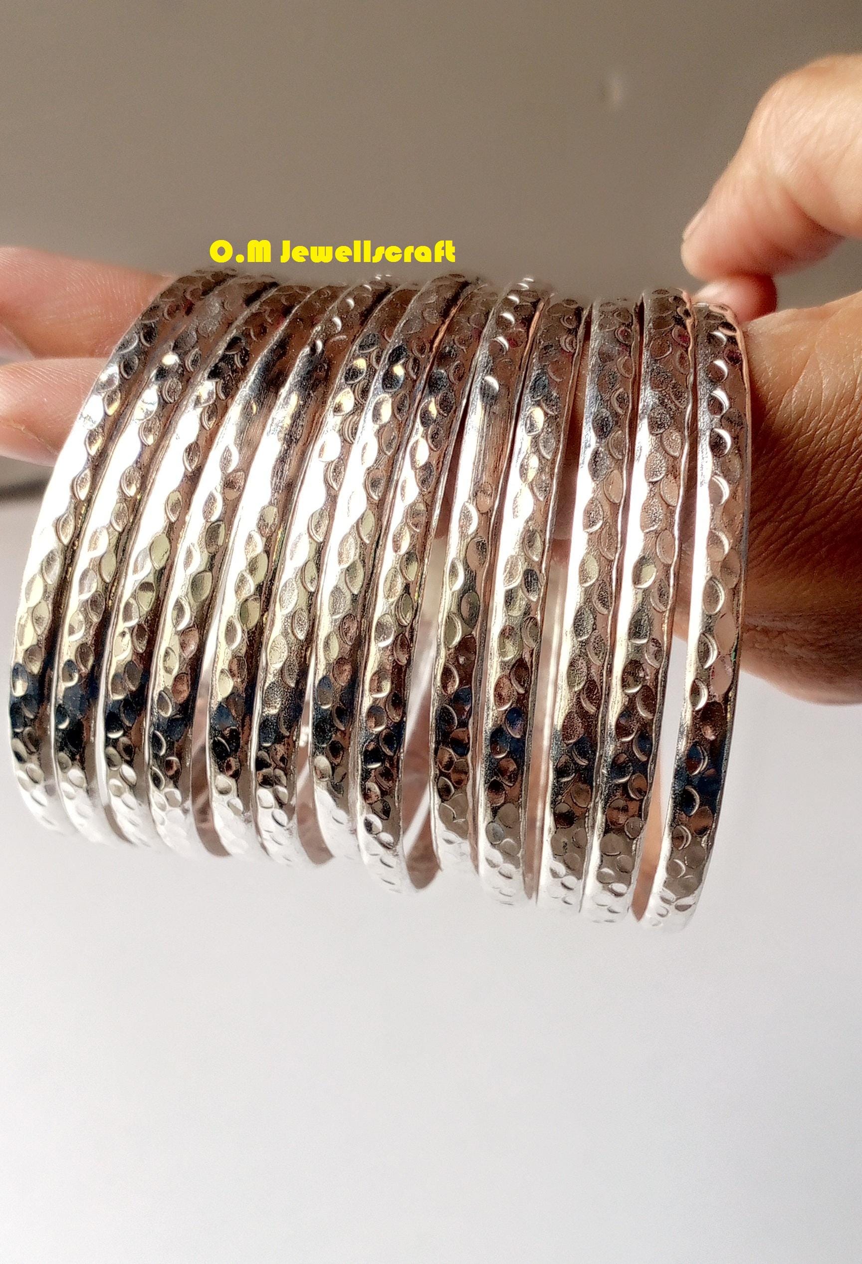 Bracciale rigido in argento sterling 925 massiccio, set da 12 bracciali firmati, gioielli fatti a mano, bracciale rigido da donna, bracciale rigido e