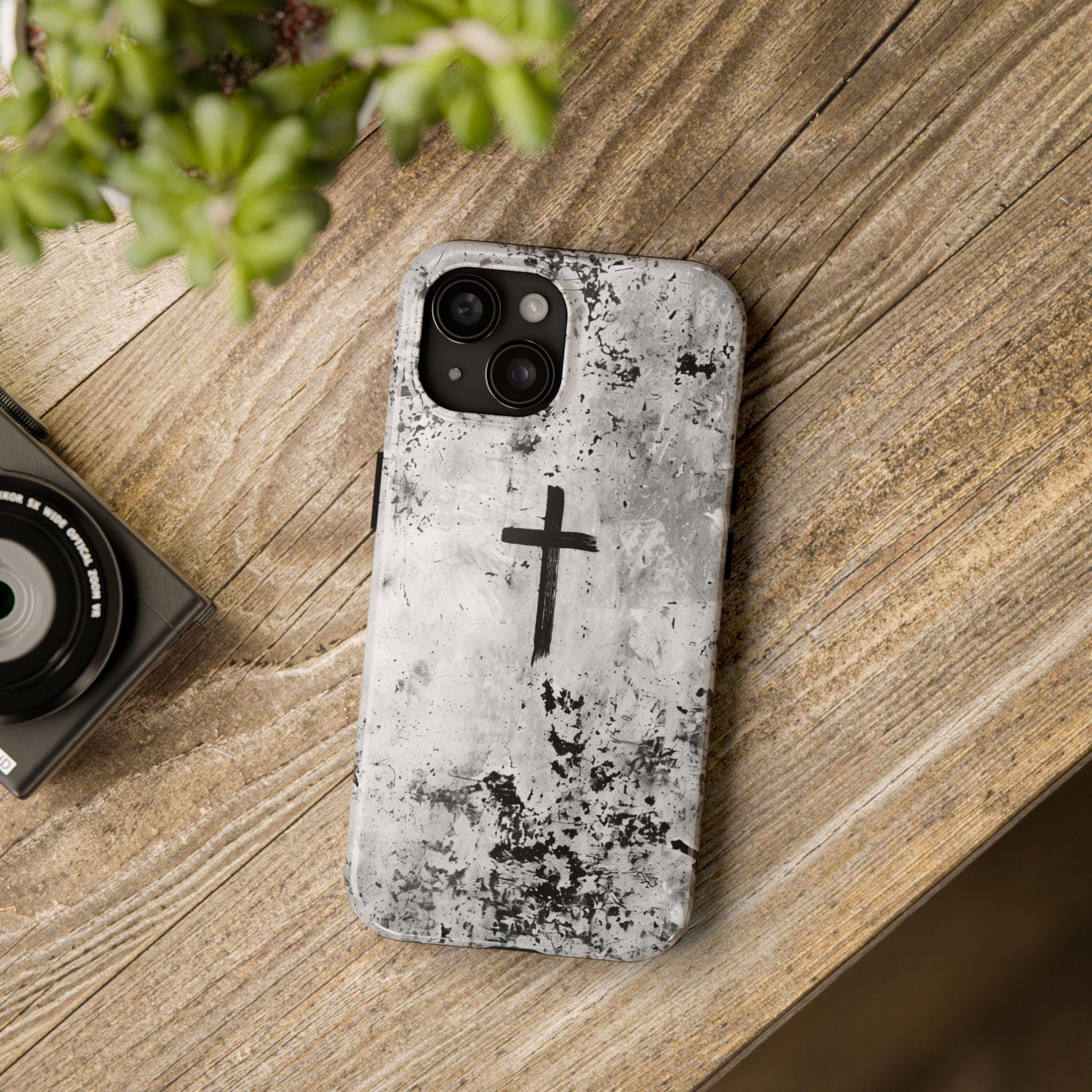 Custodia per iPhone con croce cristiana rustica minimalista, custodia resistente per iPhone con Gesù, cover cattolica per iPhone, custodia regalo Fait