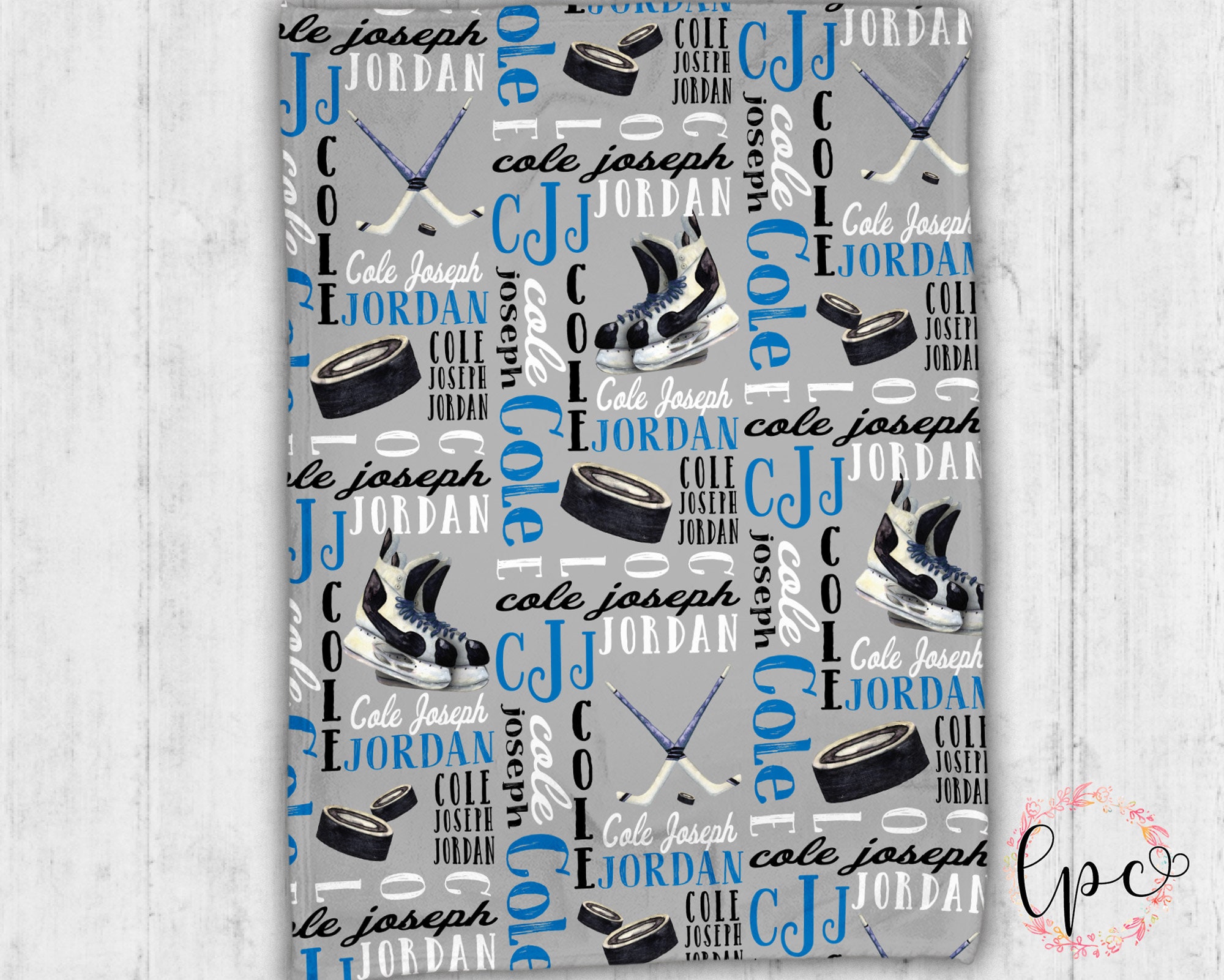 Coperta per neonati personalizzata - Coperta per neonati - Coperta con motivo a nome - Coperta per neonati con tema hockey, coperta con tema hockey, c