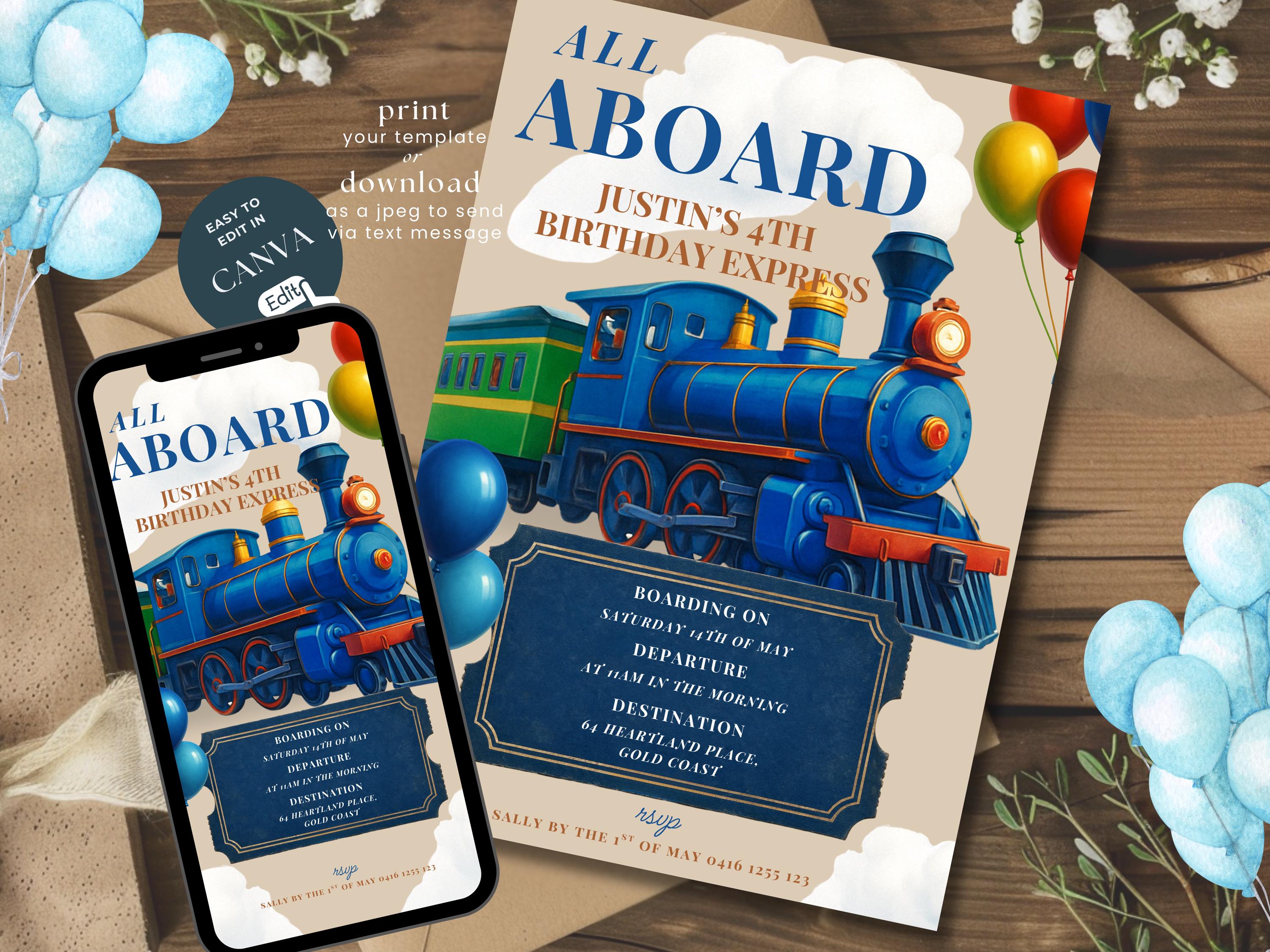 Invito per il 4o compleanno a tema treno per ragazzo / Invito per il 4o compleanno a tema treno / Invito per il 4o compleanno a tema treno / Invito pe
