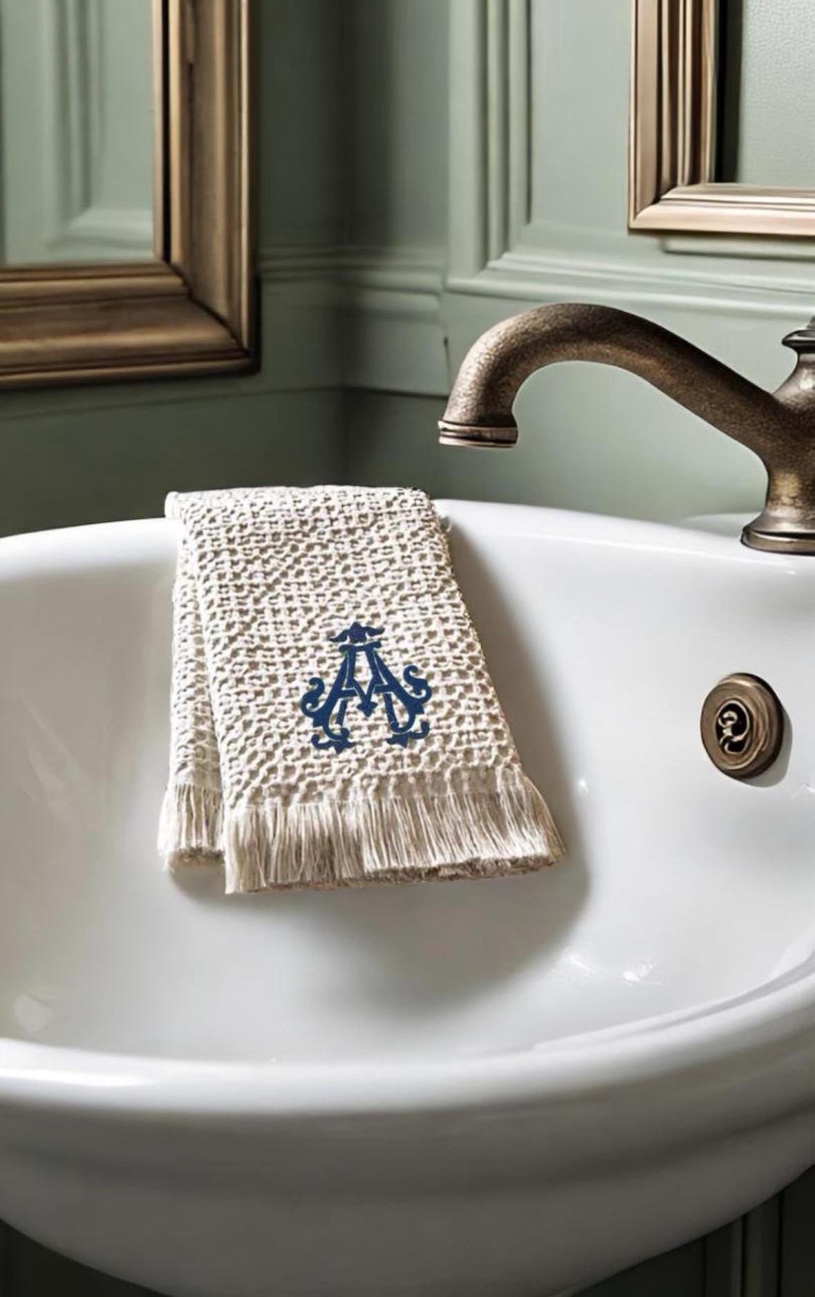 Asciugamano in lino ricamato e personalizzato con trama a nido d'ape, asciugamano in piqué personalizzato, asciugamano da bagno, decorazioni per il ba