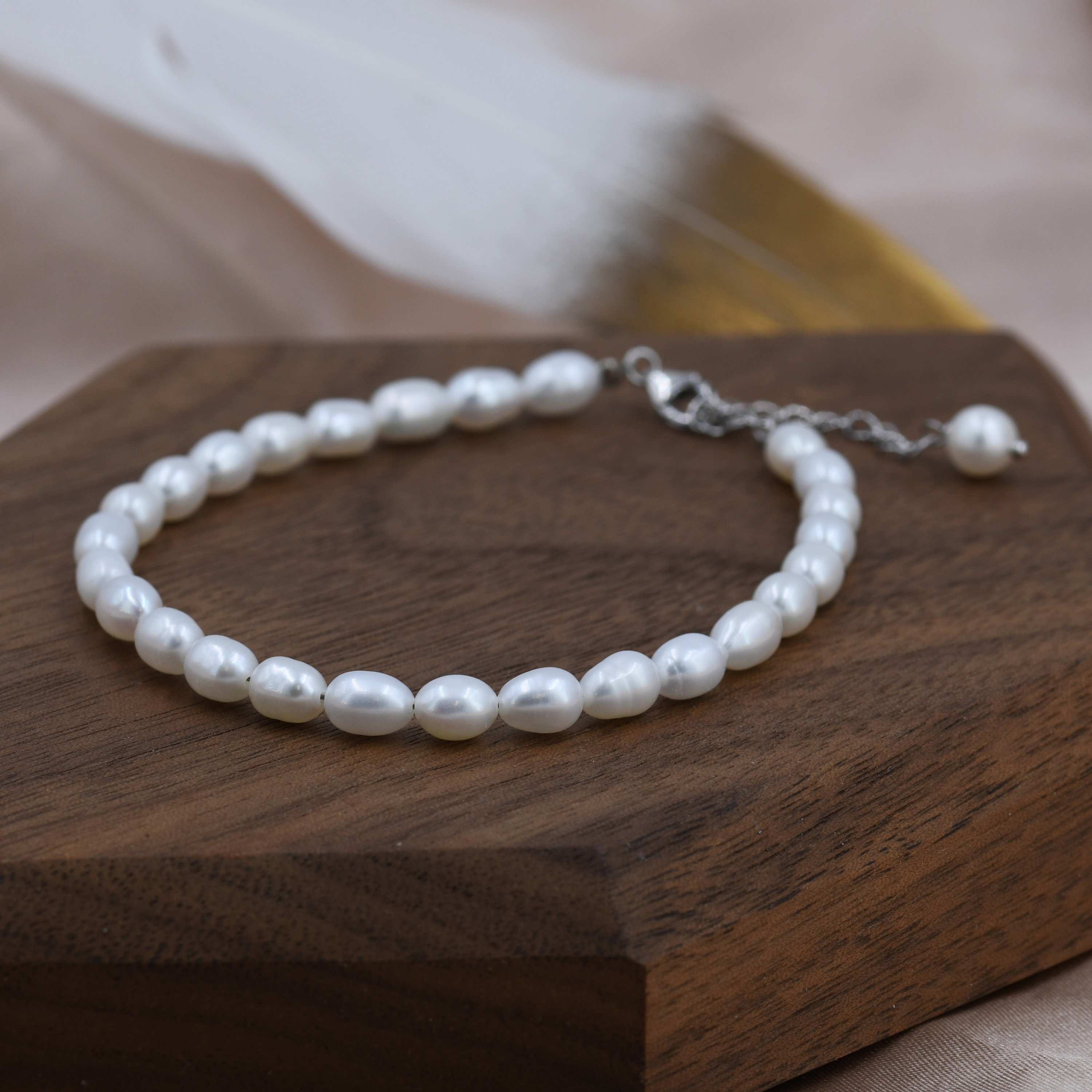 Bracciale in argento sterling con perle barocche d'acqua dolce, argento o oro, perle d'acqua dolce autentiche, bracciale con perle naturali, perle col