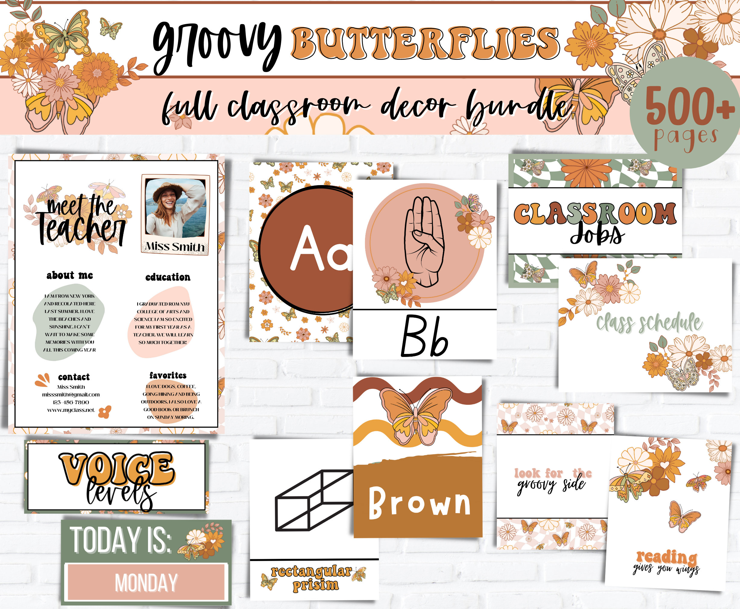 Pacchetto di decorazioni per l'aula modificabili Groovy Butterfly / Decorazioni per l'aula elementare / Decorazioni per l'aula moderne / Pacchetto di