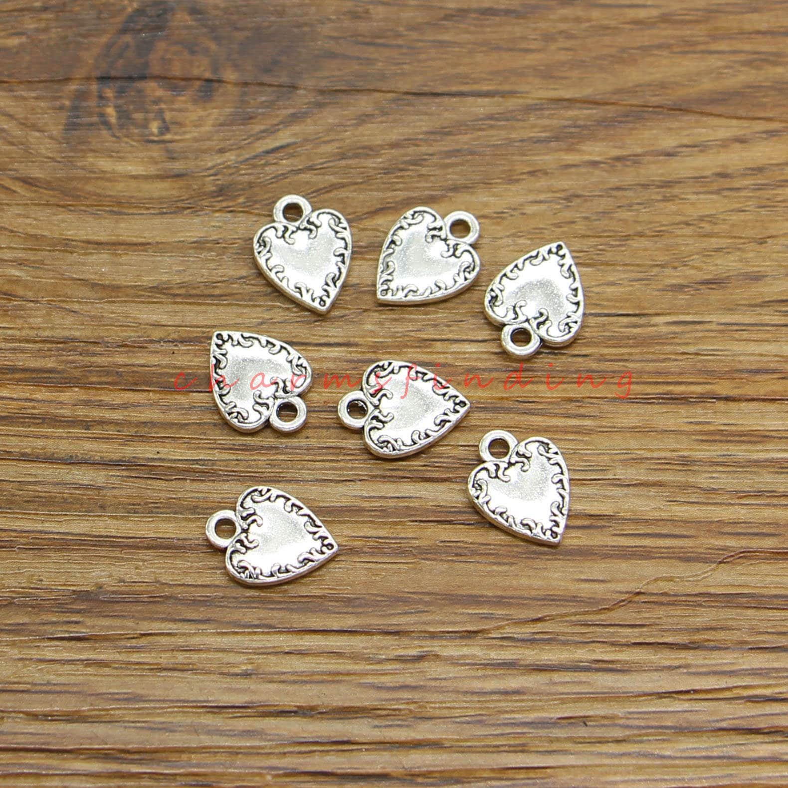 50/100 pz Mini Charms Cuore Amore Charms Double Sided Bulk Commercio All'ingrosso Antico Tono Argento 9x12x2mm cf4772