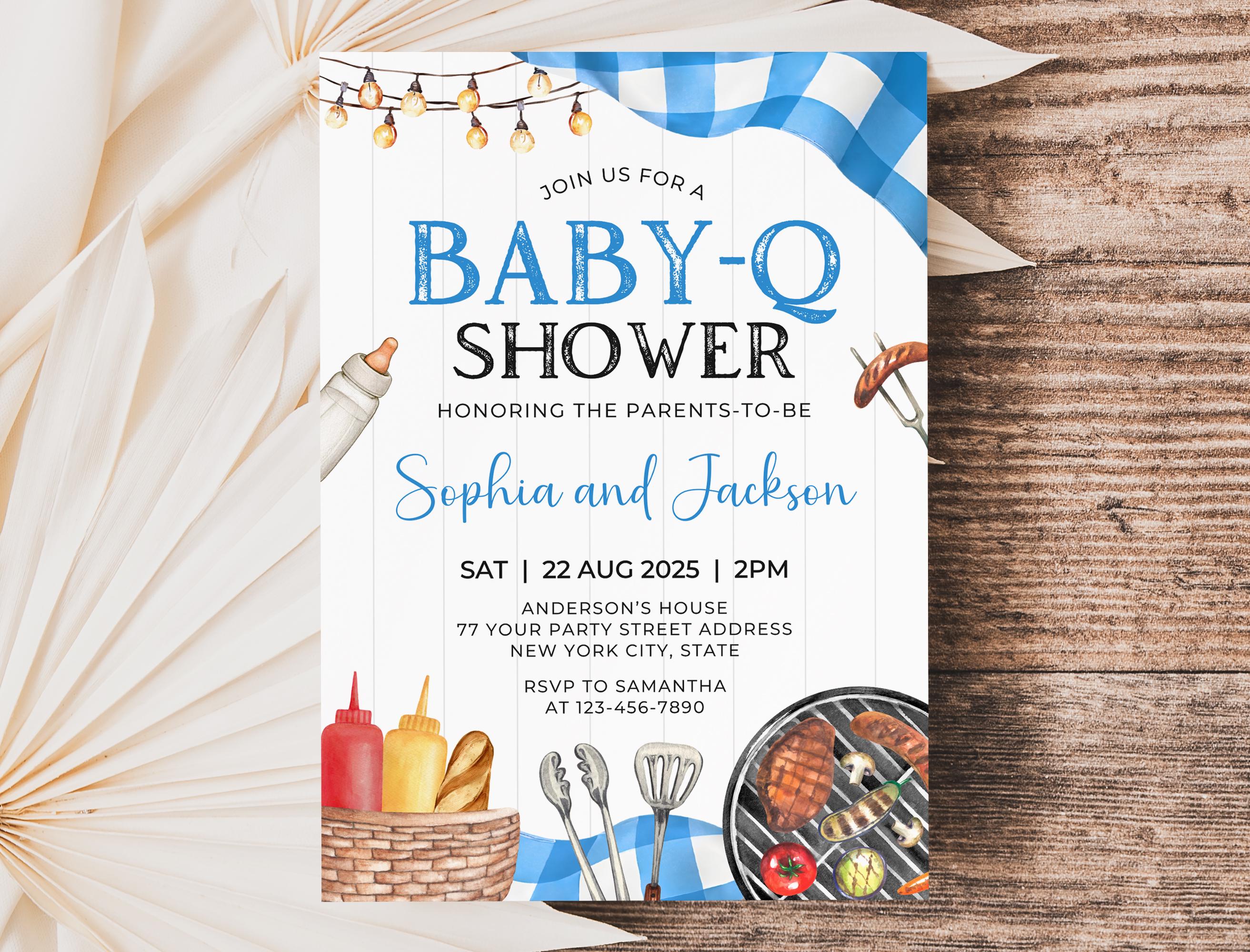 Invito modificabile per baby shower Baby-Q, invito per baby shower Baby-Q Backyard, invito per baby shower Baby-Q, inviti per baby BBQ party, 5x7 Canv