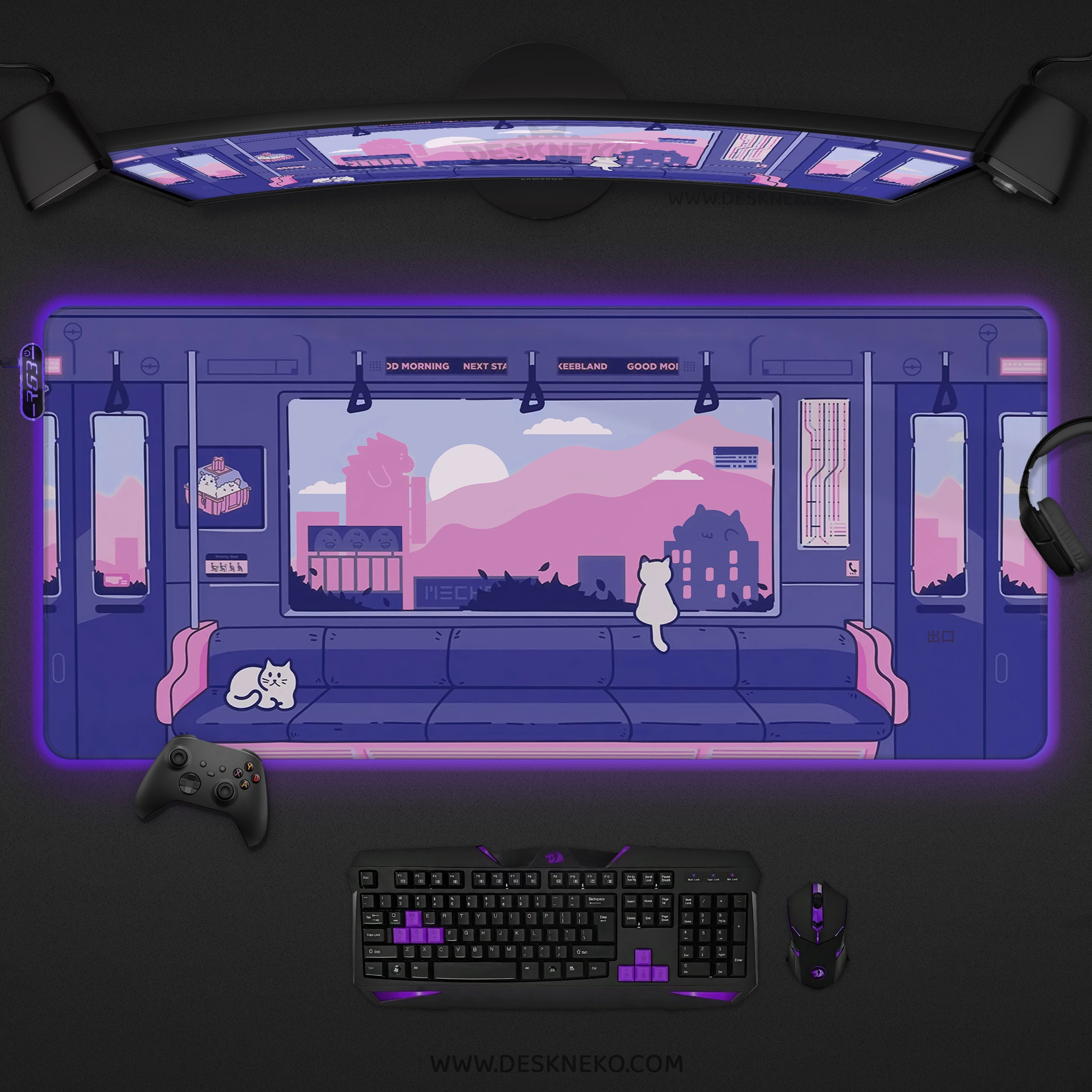 Tappetino da scrivania kawaii, tappetino da scrivania carino RGB, tappetino per mouse LED XXL, tappetino per mouse viola XL, tappetino da scrivania es