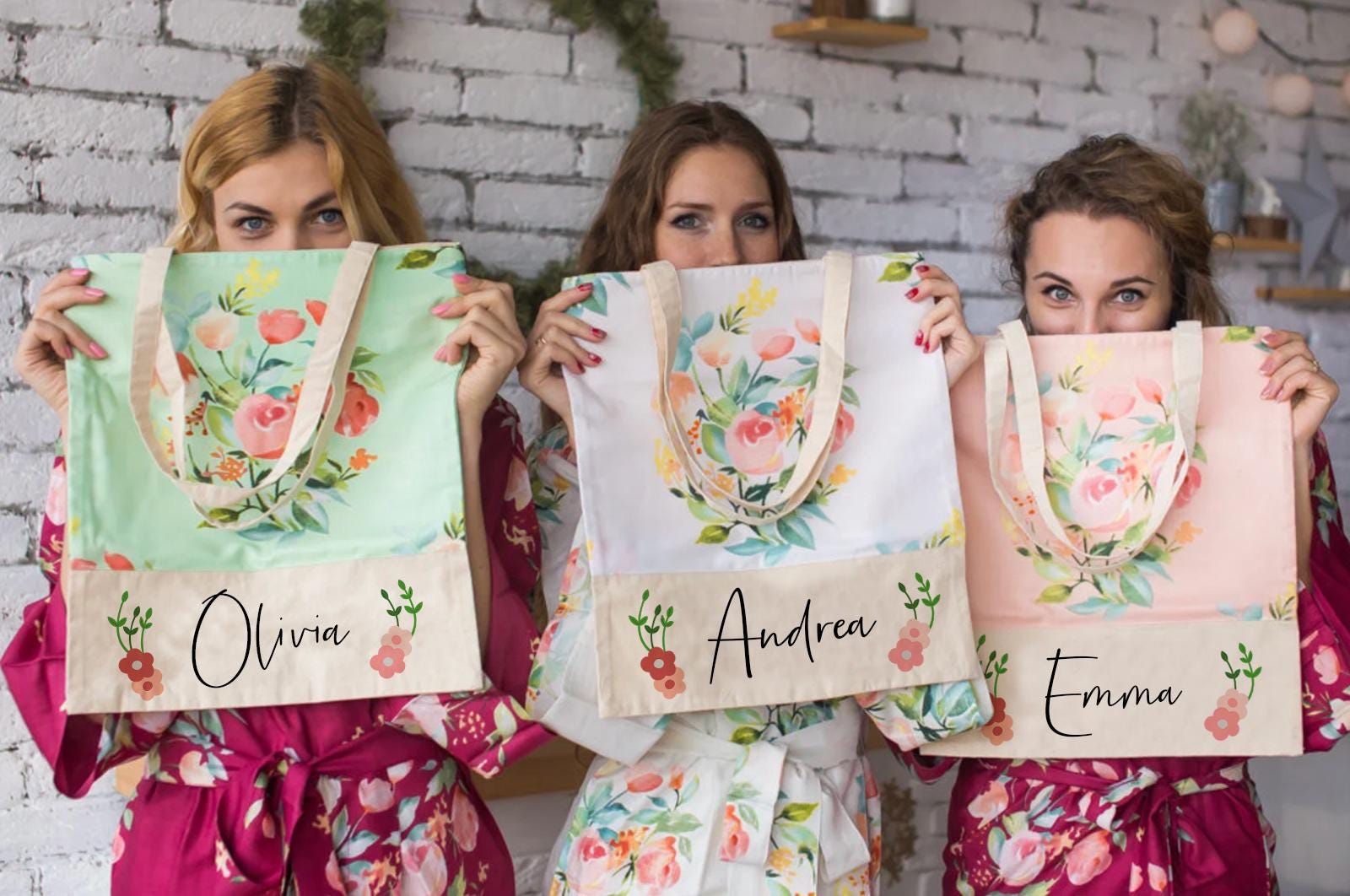 Borse tote floreali, borse tote per damigelle d'onore, regali per damigelle d'onore, regali per feste nuziali, borse tote per matrimoni, borse tote pe