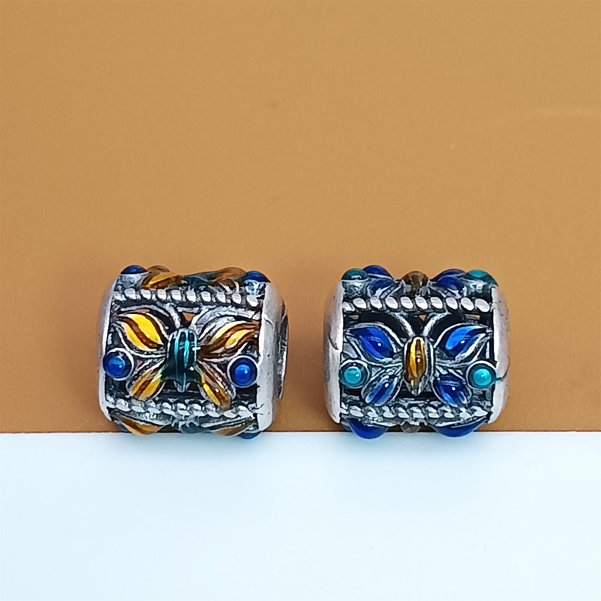 Perline a forma di farfalla in argento sterling smaltato, perline a forma di farfalla in argento 925, perline ispirate alla natura, perline per bracci