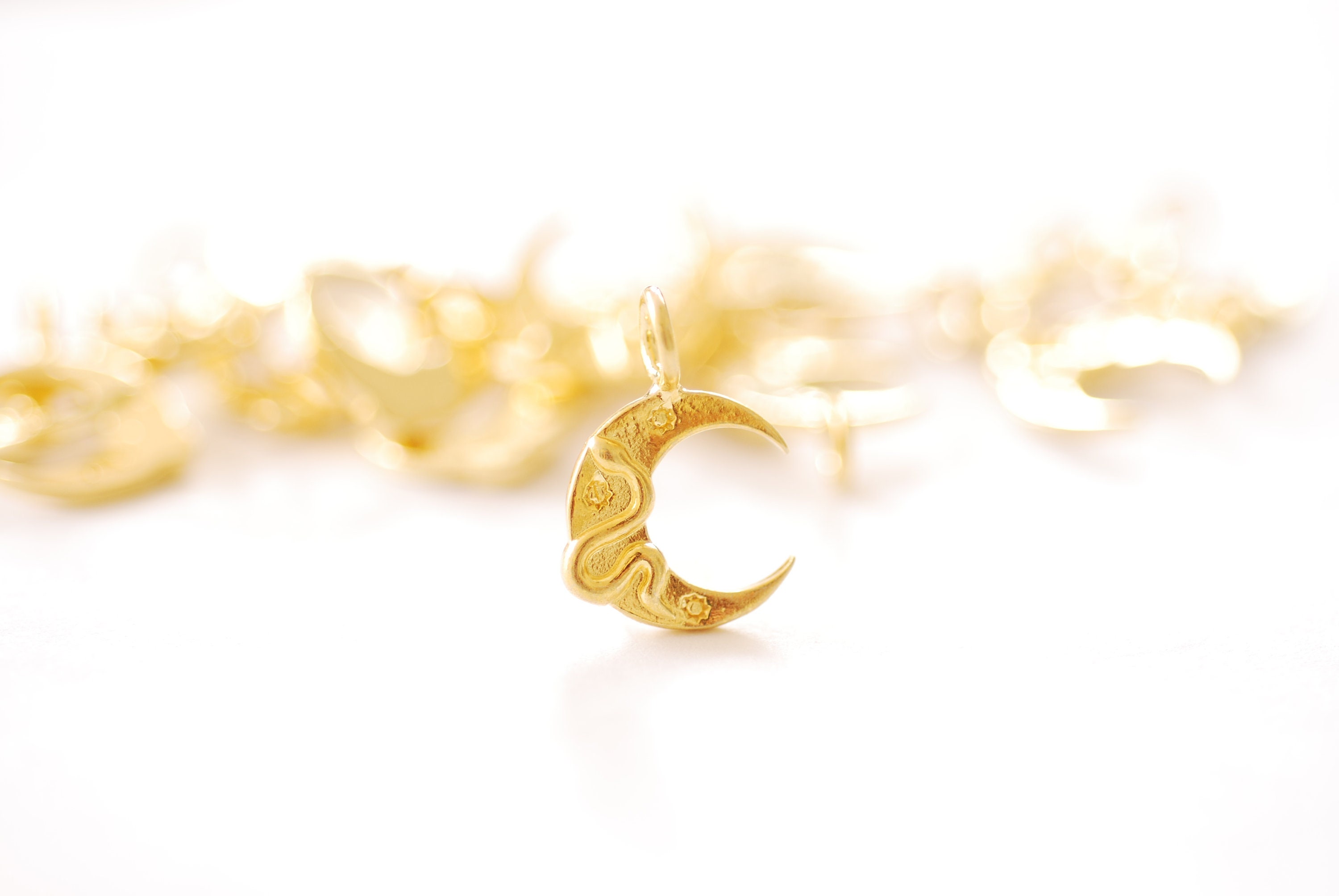 Vermeil Oro o Sterling Silver Crescent Moon Snake Charm - 18k oro placcato Crescent Moon Star Snake Celestial Astrology Charm, 544