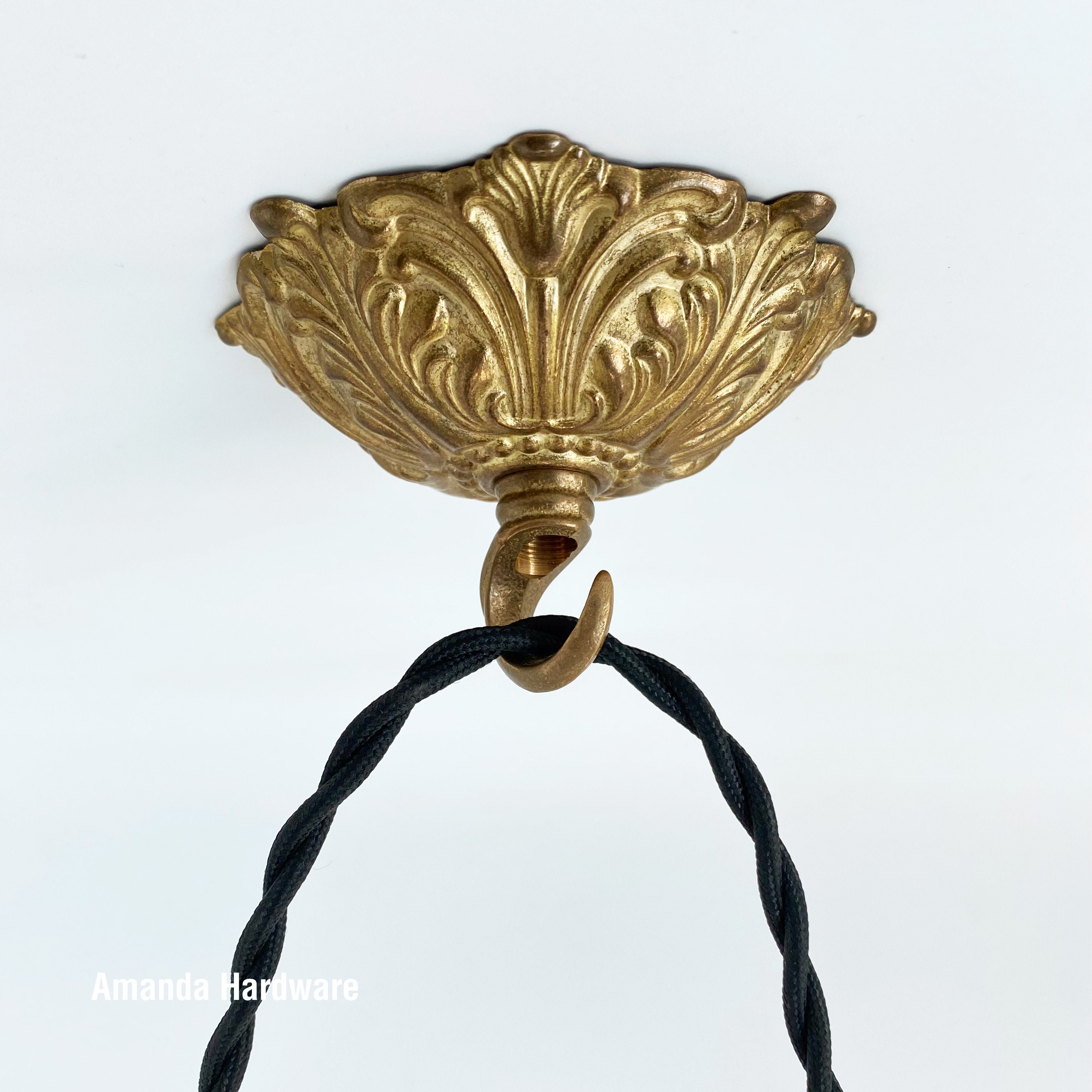 Gancio a cupola floreale in ottone per appendere fioriere, campanelli eolici e luci pendenti a festoni - Gancio decorativo in stile Art Nouveau da 4 p