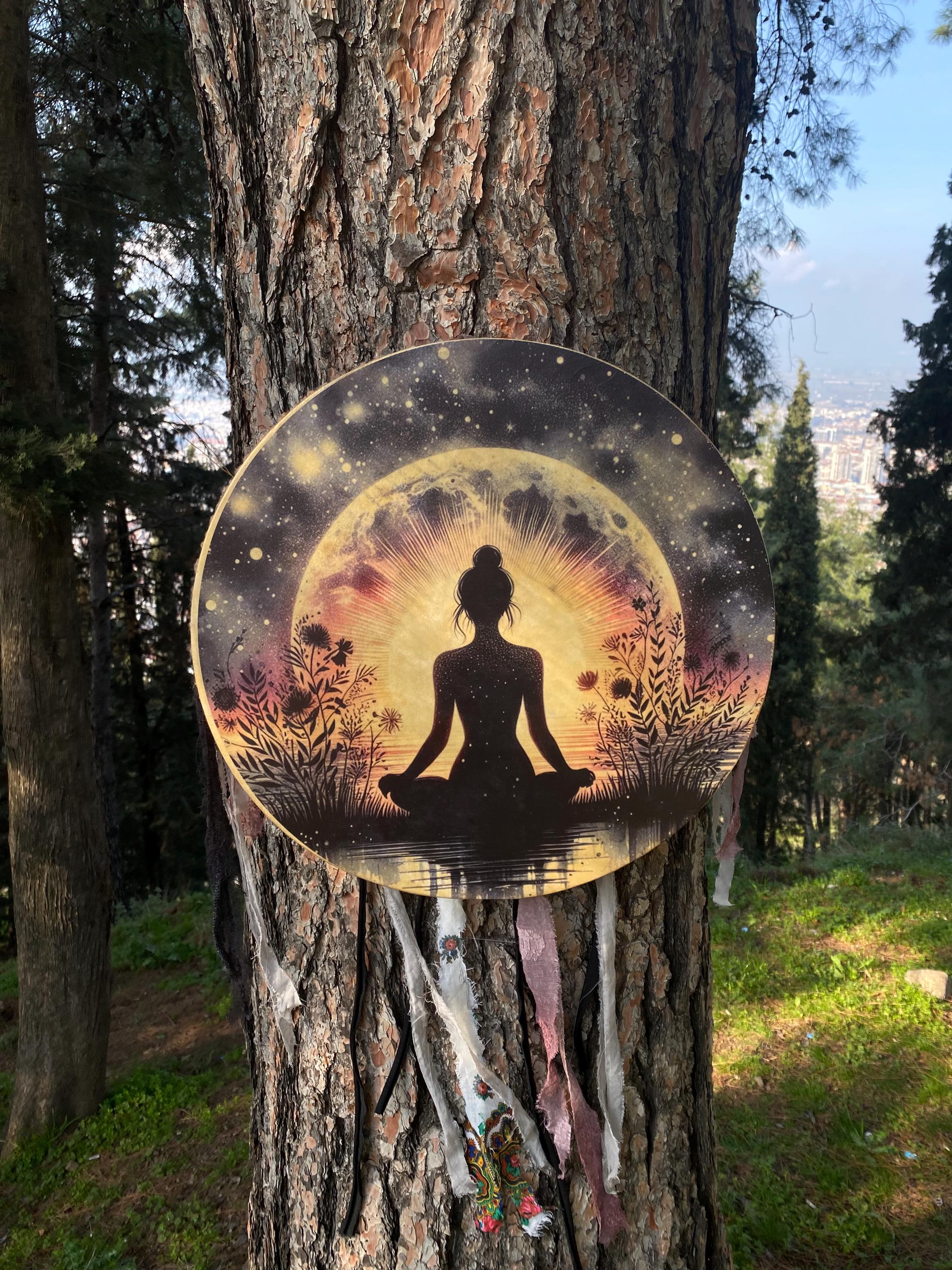 Tamburo sciamanico tradizionale da 21 pollici - Tamburo solare della dea fatto a mano, strumento rituale e di meditazione