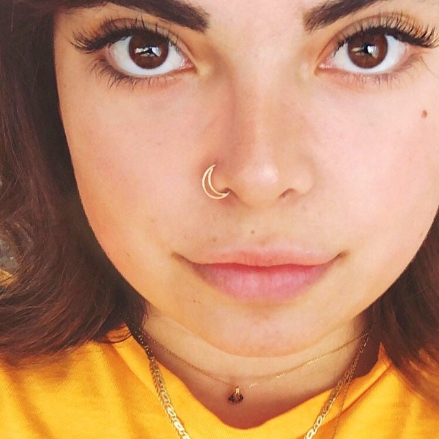 Anello al naso a forma di luna, anello al naso boho, anello al setto nasale, gioielli per il naso, anelli al naso in oro rosa, piercing al naso, picco