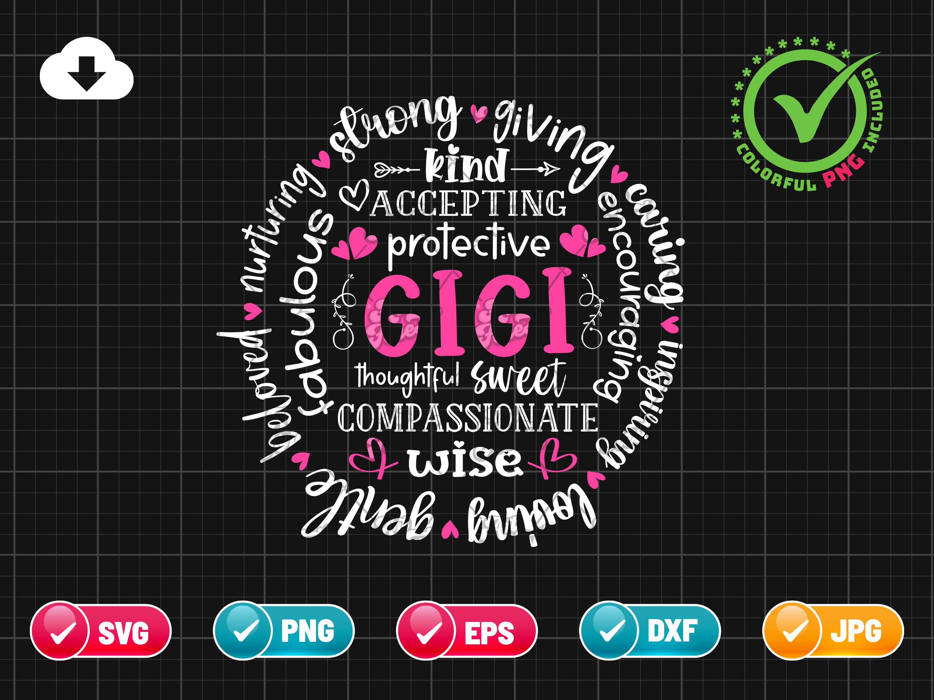Gigi SVG PNG EPS / Gigi Definizione Svg / Nonna Svg / Nonna Svg / Nana Svg / Beata Gigi Svg / Png & Cricut File Download digitale