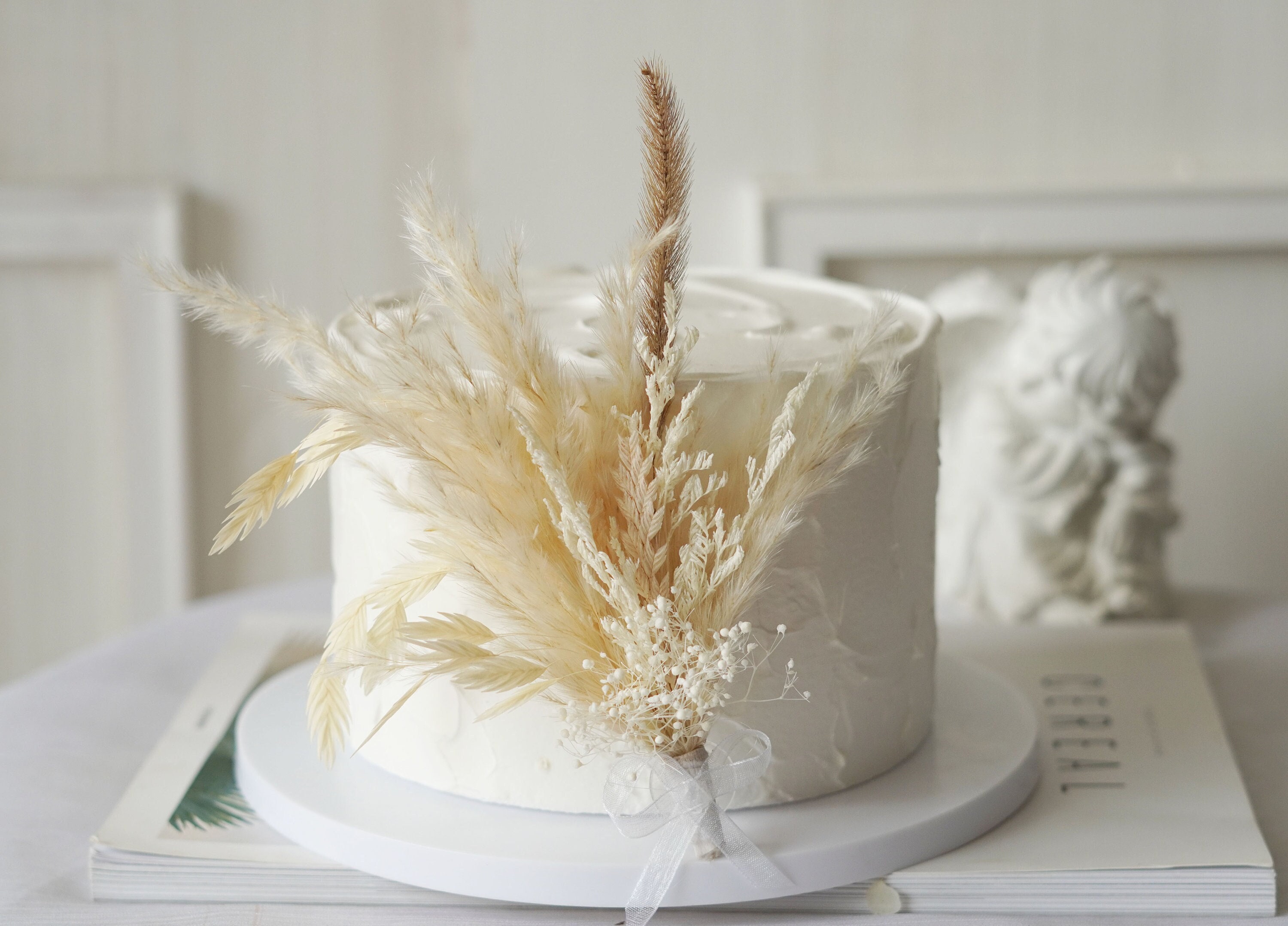 Cake Topper - Cake Topper con fiori secchi bianchi - Cake Topper per feste - Cake Topper per matrimoni - Cake Topper con fiori - Cake Topper per compl