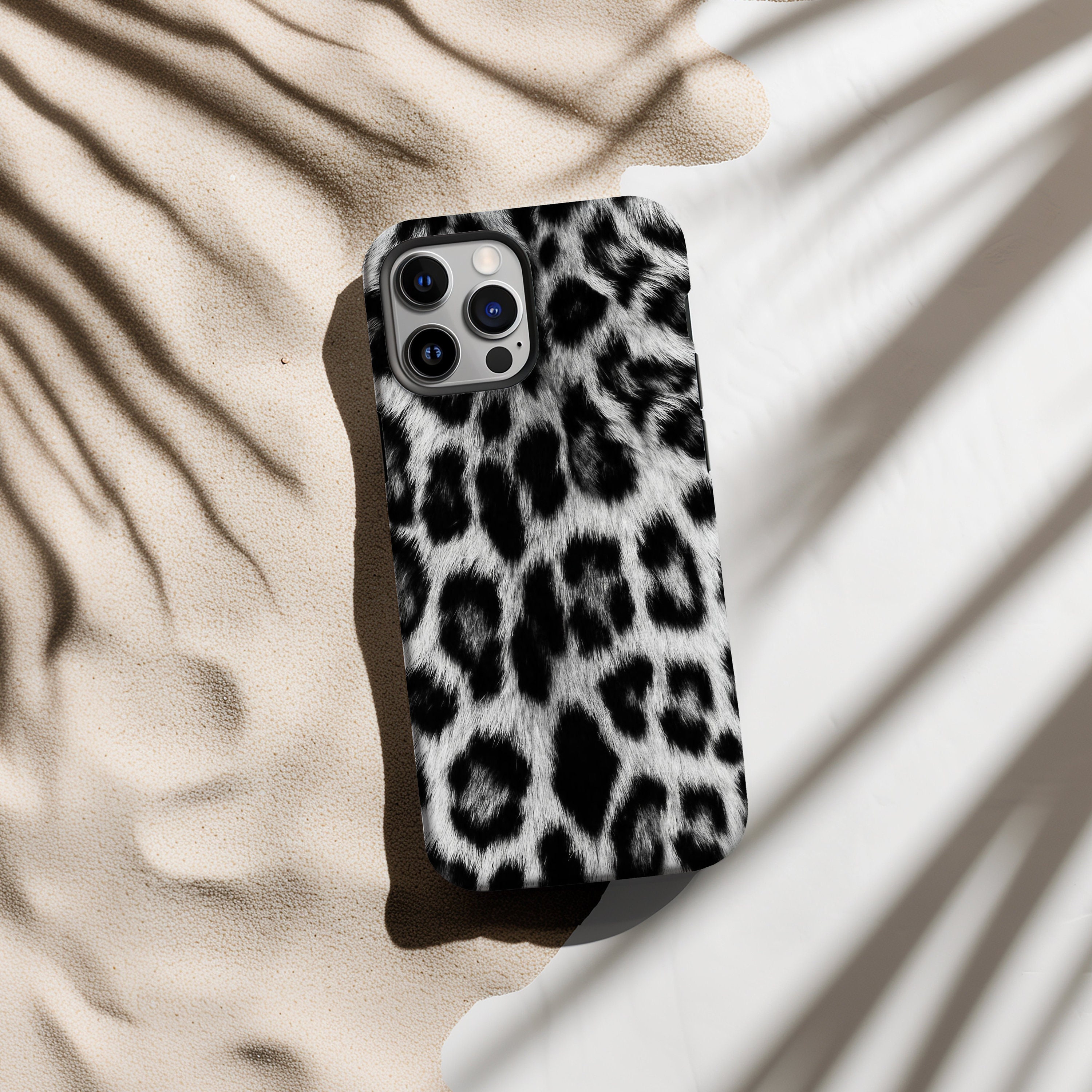 Custodia per telefono con stampa leopardata delle nevi, custodia per telefono con stampa animale, custodia per iPhone Y2K, custodia alla moda, estetic