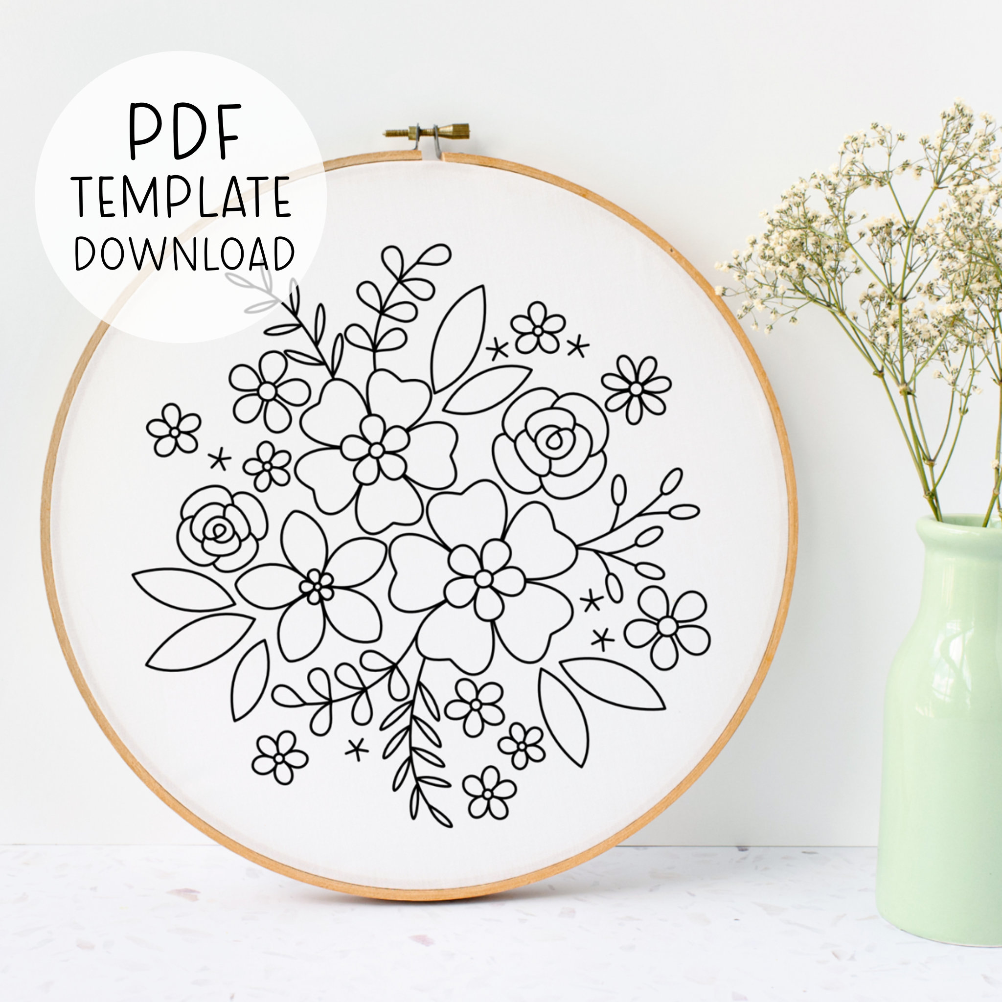 Modello di ricamo floreale a mano, ricamo di fiori PDF, disegno di ricamo classico, disegno di ricamo di rose, grazioso ricamo floreale PDF