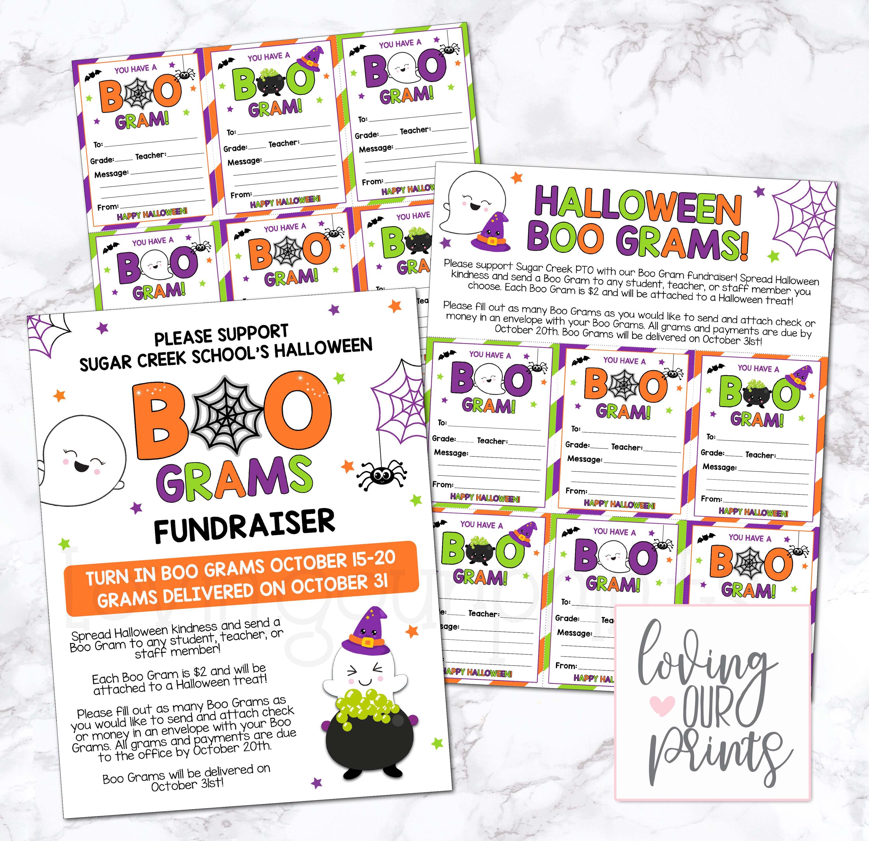 Boo Grams, modello Boo Grams, volantino Boo Grams modificabile, raccolta fondi Boo Grams, Boo Grams di Halloween, tag Boo Grams, stampabili, Candy Gra