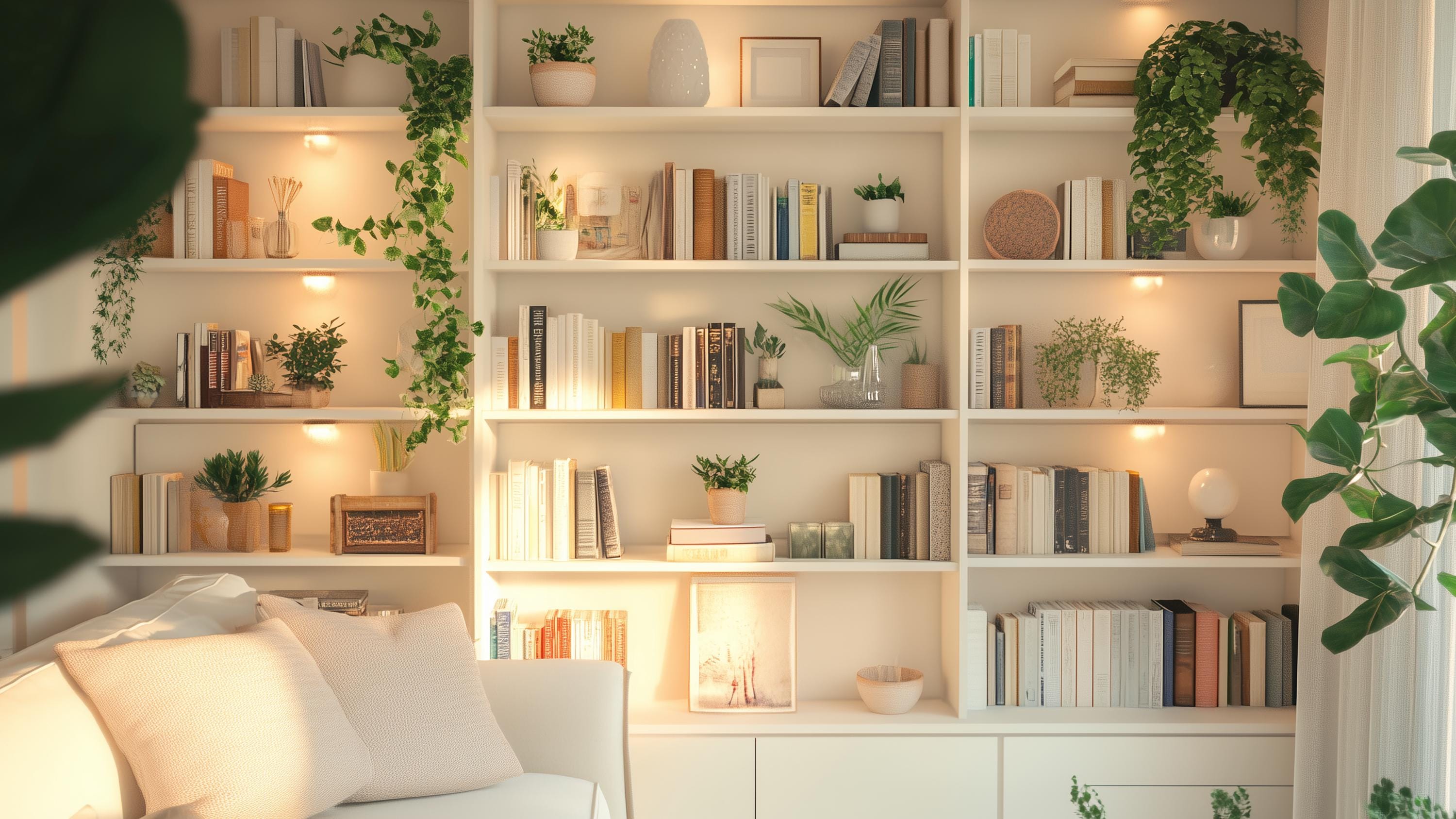 Sfondo Zoom Ora d'Oro Librerie Scaffalature Bianche / Sfondo Zoom Ufficio Virtuale Zoom Sfondo Zoom Ufficio Domestico Zoom / Sfondo Digitale Moderno