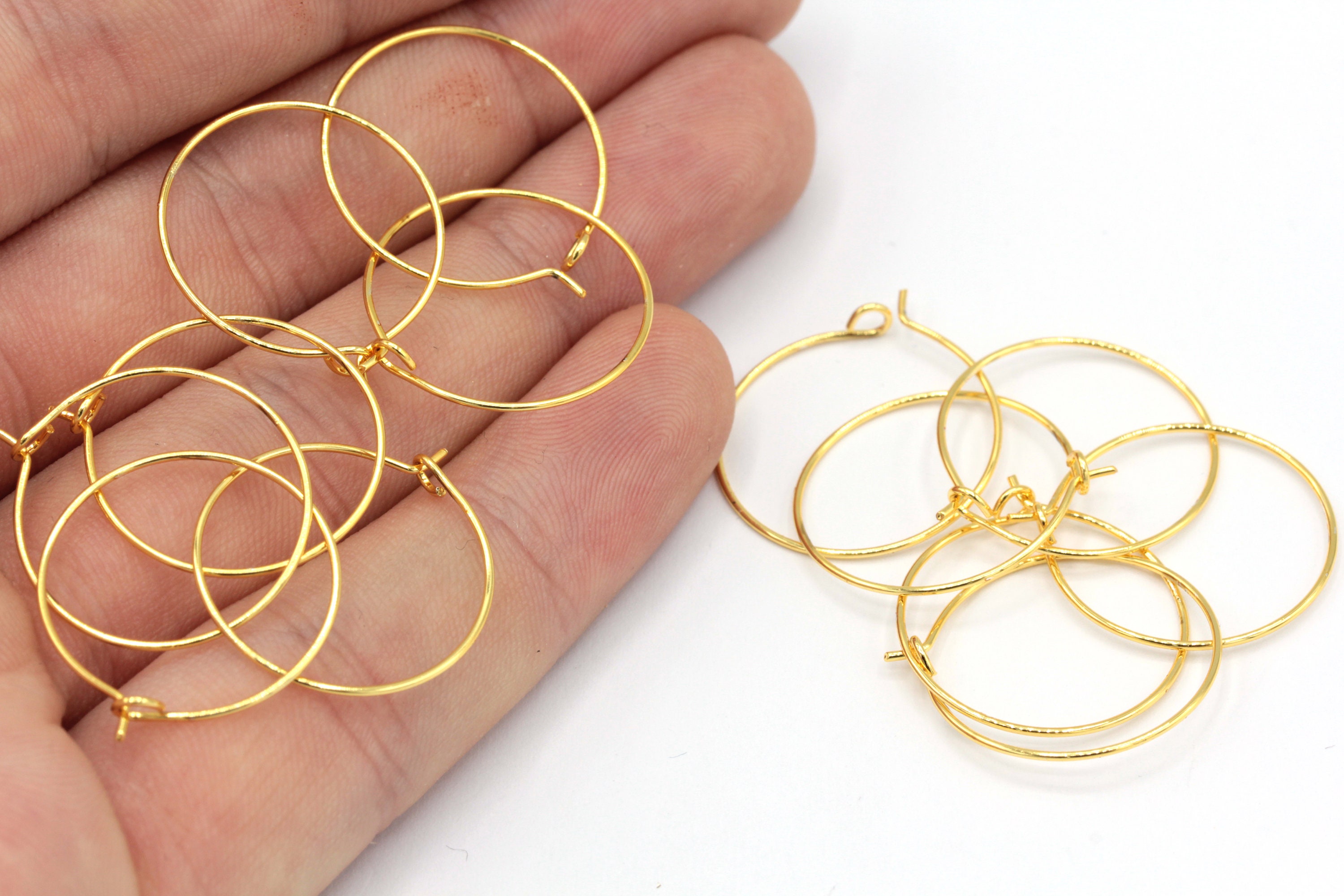 Cerchi per orecchini placcati in oro lucido 24k da 20 mm, filo per orecchini a cerchio, filo per orecchini in oro, orecchini a cerchio, orecchini a ce