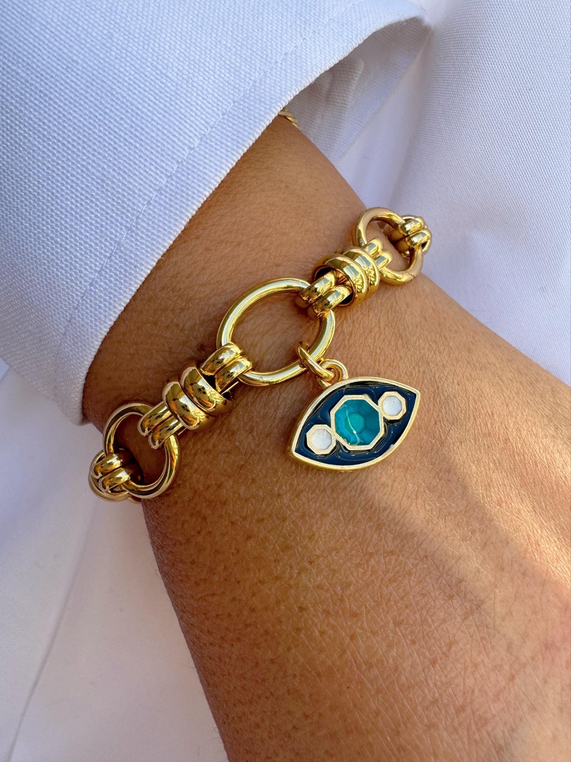 Bracciale in oro, bracciale a catena spessa, ciondolo occhio di Allah, bracciale con occhio di Allah, bracciale protettivo, acciaio inossidabile, prod