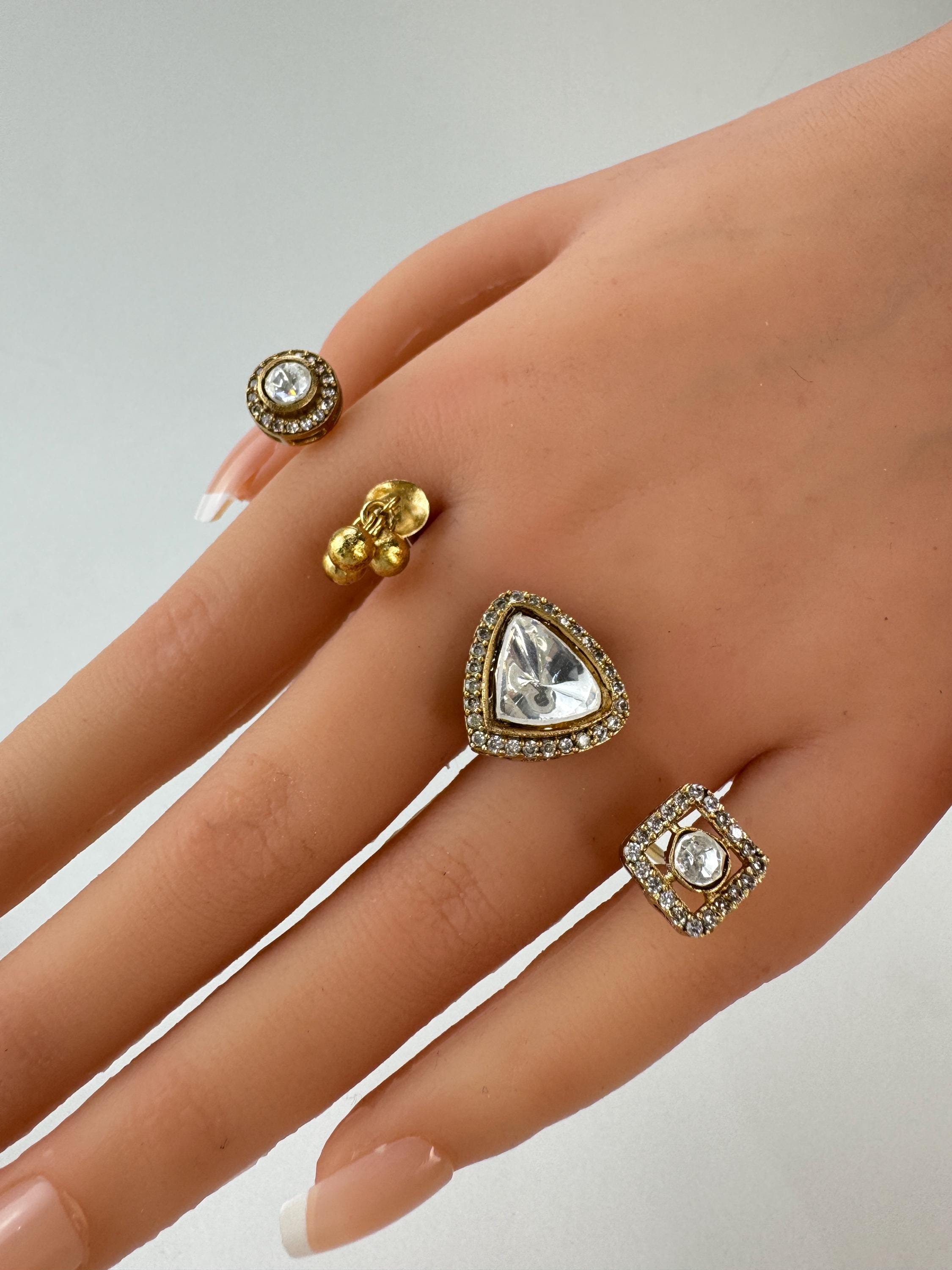Anello Polki in moissanite vittoriana pregiata/Anello regolabile a due dita/Anello importante, Gioielli indiani/Anello a due dita, Anello da cocktail