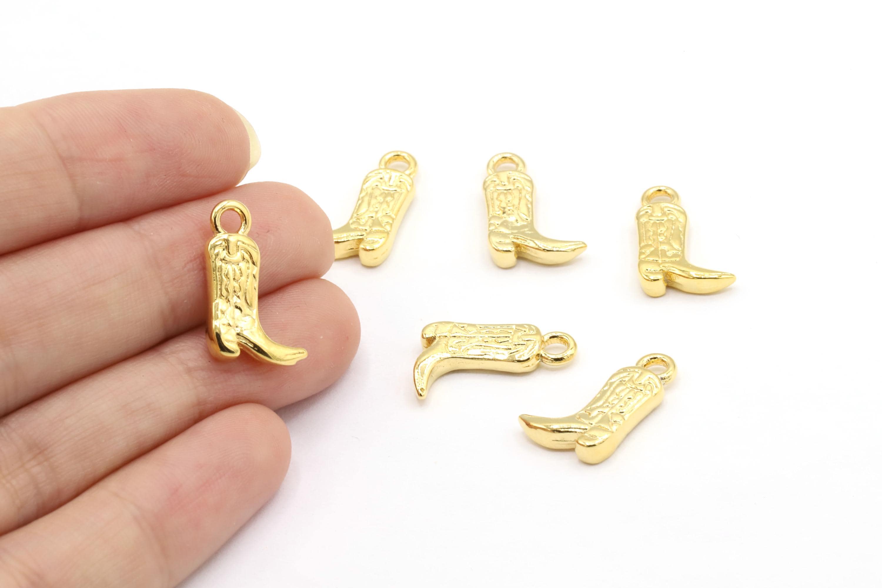 Ciondoli a forma di stivale placcati in oro lucido 24 K da 10,5 x 17 mm, ciondolo a forma di stivale, ciondolo placcato in oro, ciondoli placcati in o