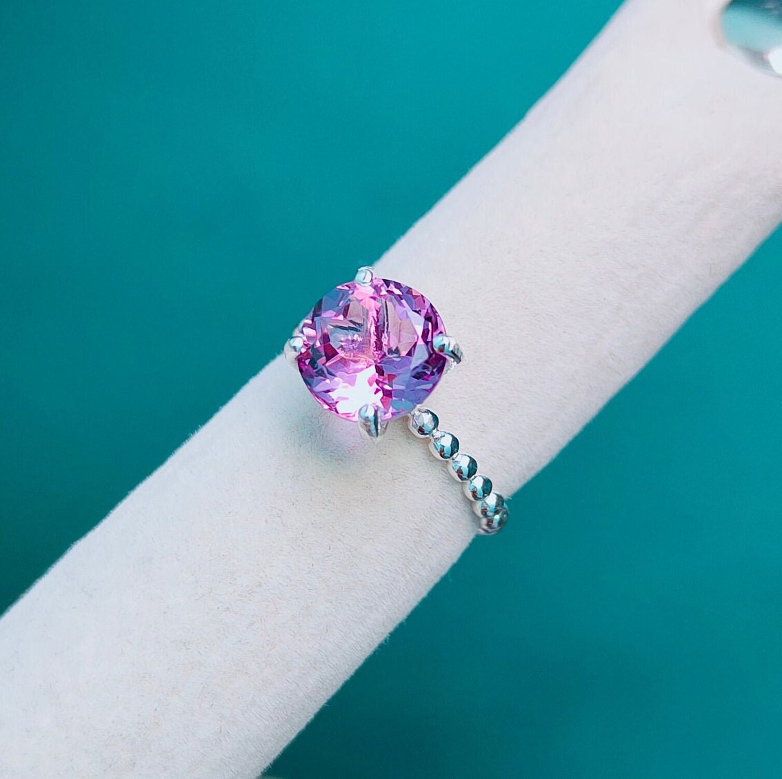 Anello con ametista Rose De France, anello in argento sterling 925, anello con ametista naturale, anello con ametista taglio rotondo, anello con ameti