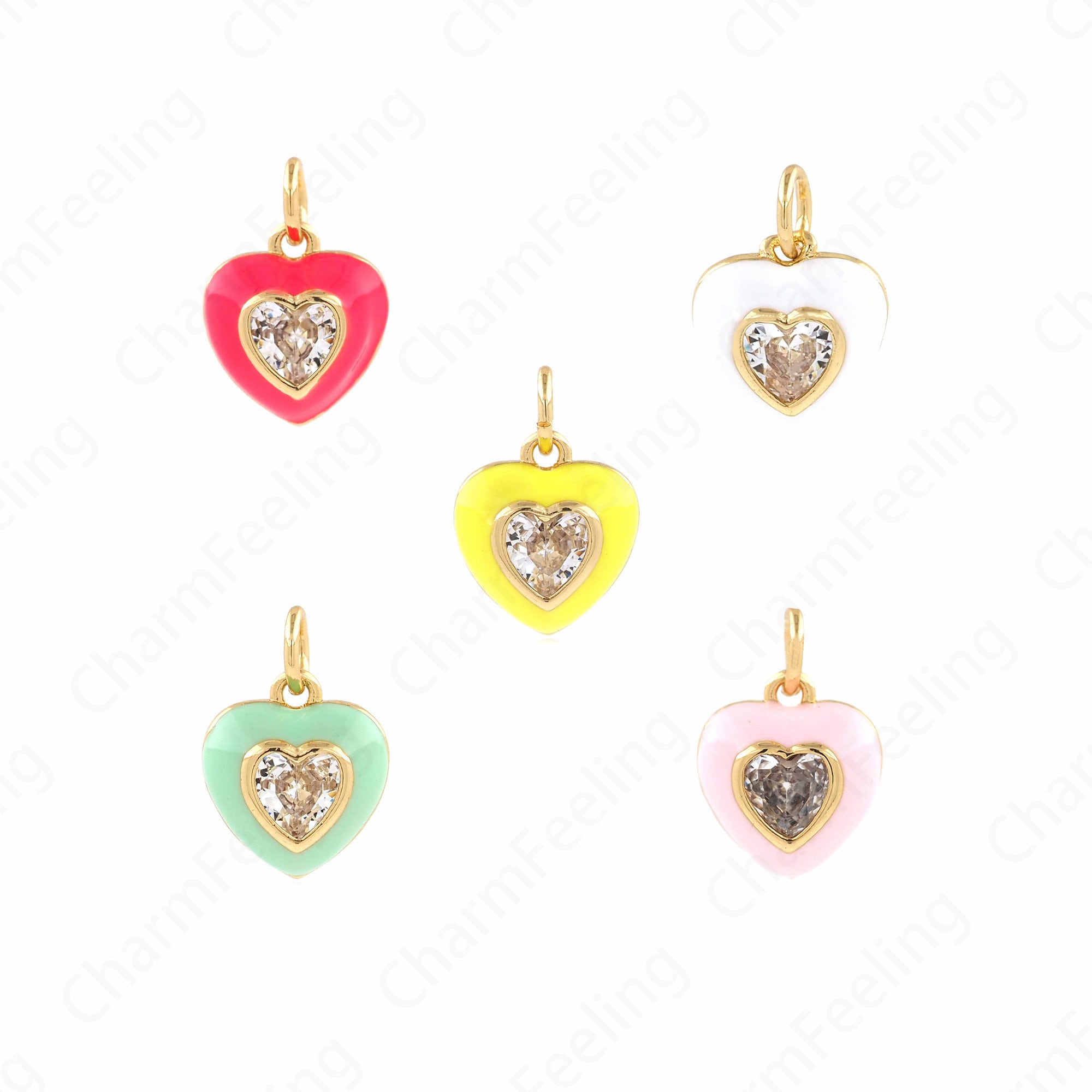 Fascino del cuore, Fascino Del Cuore Delicato, Ciondolo Cuore Smalto Riempimento Oro 18K, Collana Cuore, Fascino Smalto, Accessori Gioielli Fai Da Te