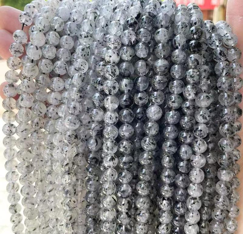 Perle di cristallo naturale nero fragola Perle rotonde lisce Perle di cristallo naturale Perle di pietre preziose Forniture per perline fai da te Filo