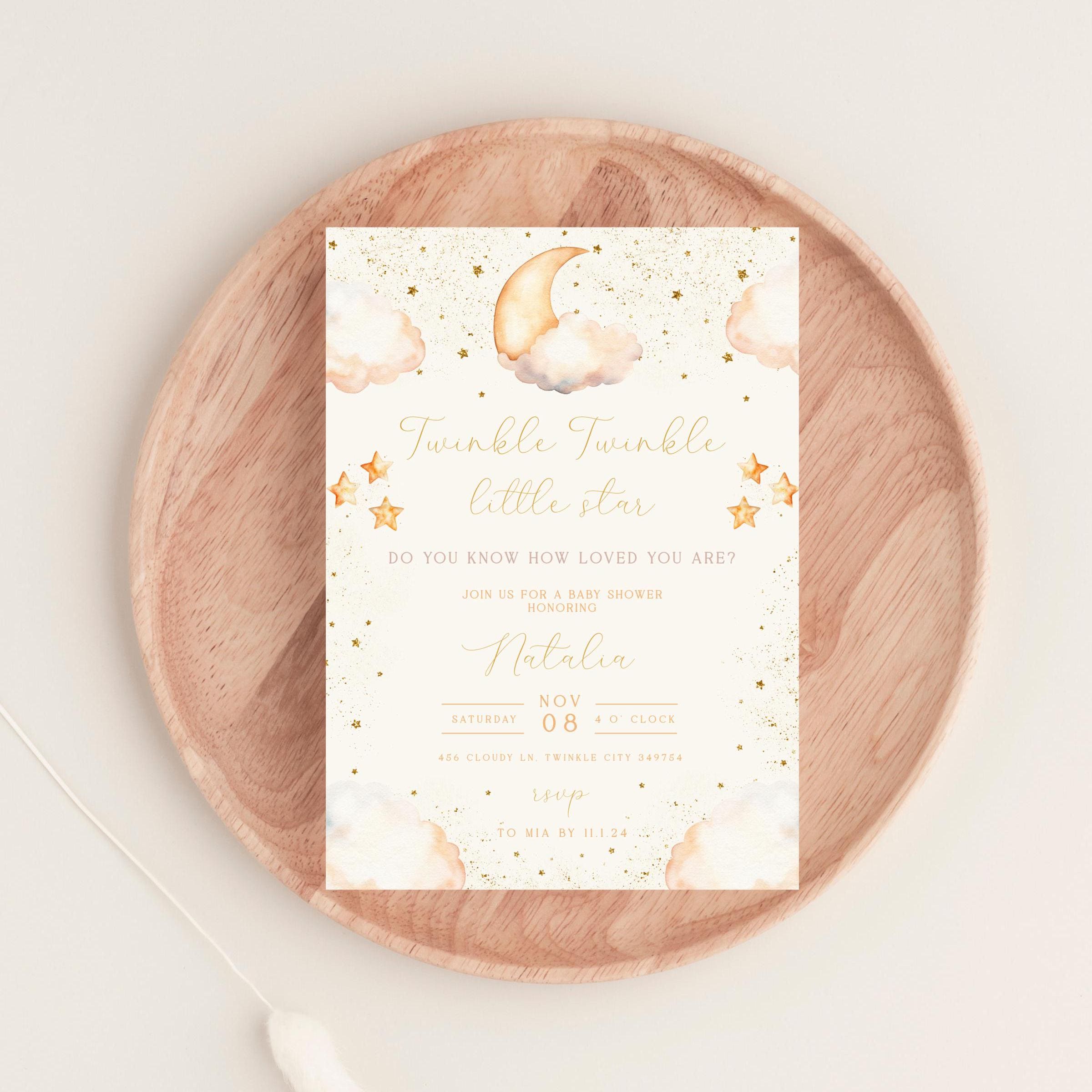 Invito per baby shower Twinkle Twinkle Little Star / Invito per baby shower Twinkle Twinkle / Invito per baby shower stampabile e digitale con luna e