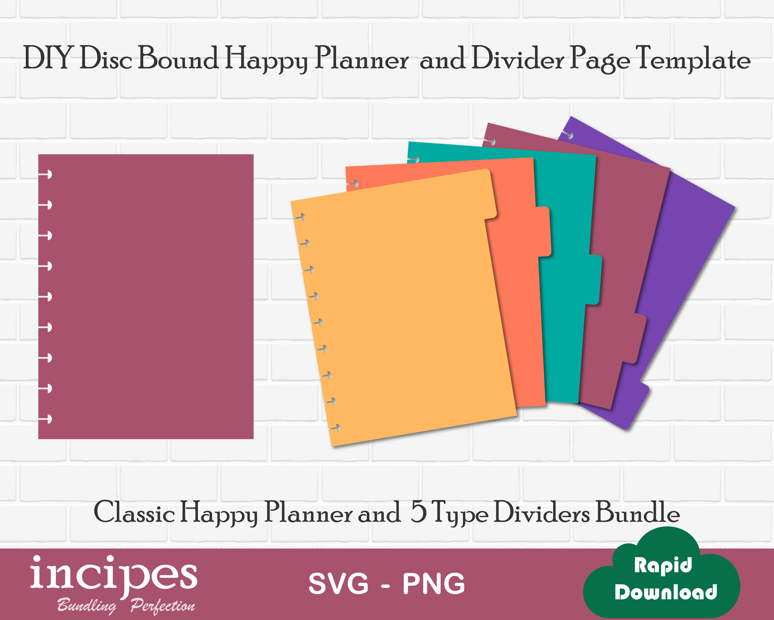 Modelli di pagine di planner fai da te con rilegatura a disco - Pagina di planner Classic Happy, pagina divisori Classic Happy Planner File Cricut e S