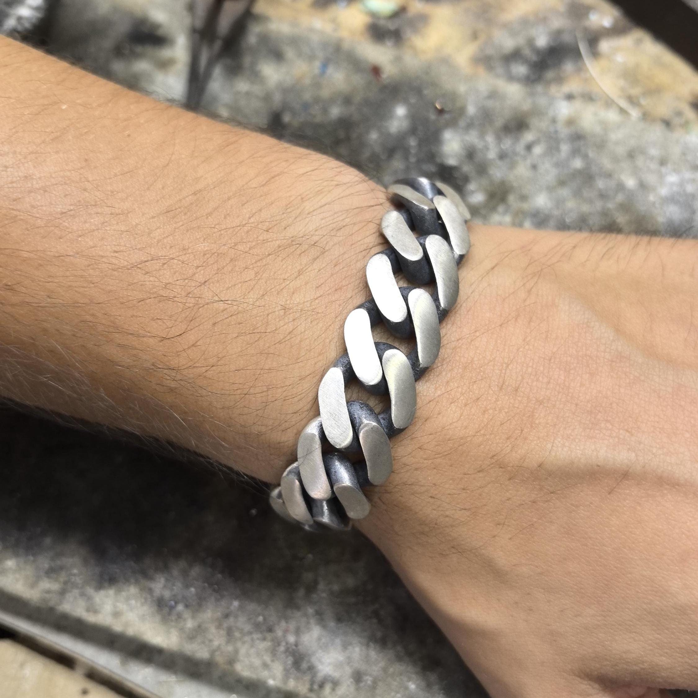 Bracciale a catena in argento con maglie a maglie larghe, bracciale a catena spessa 15 mm, bracciale a catena a maglie larghe fatto a mano, bracciale