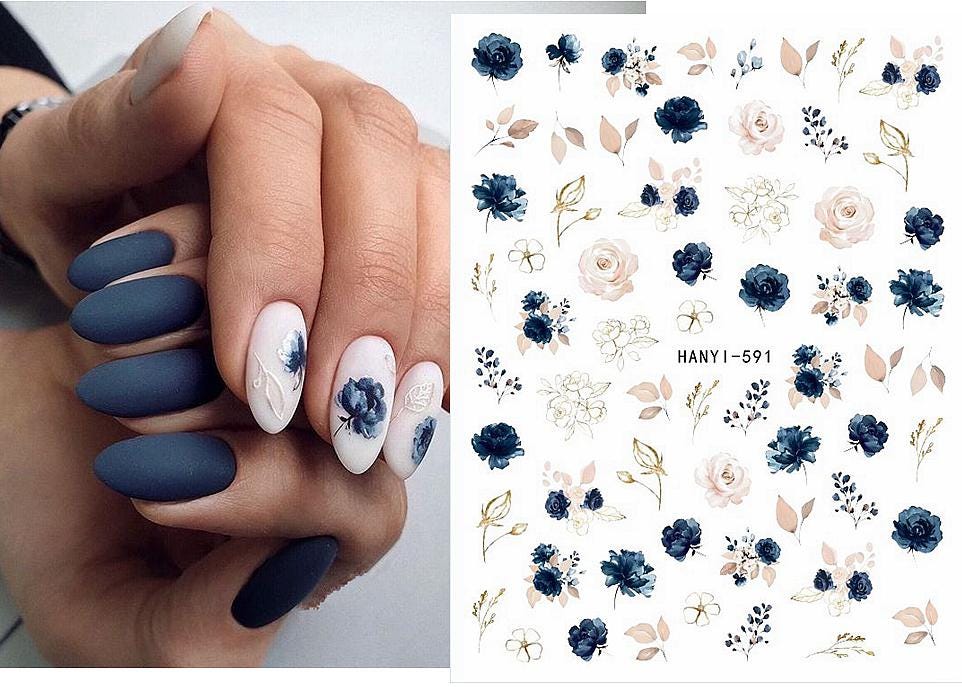 Adesivi per nail art con fiori, foglie tropicali, adesivi floreali, fiori, api, rose, lavanda, margherite, adesivi autoadesivi per nail art HYSeries