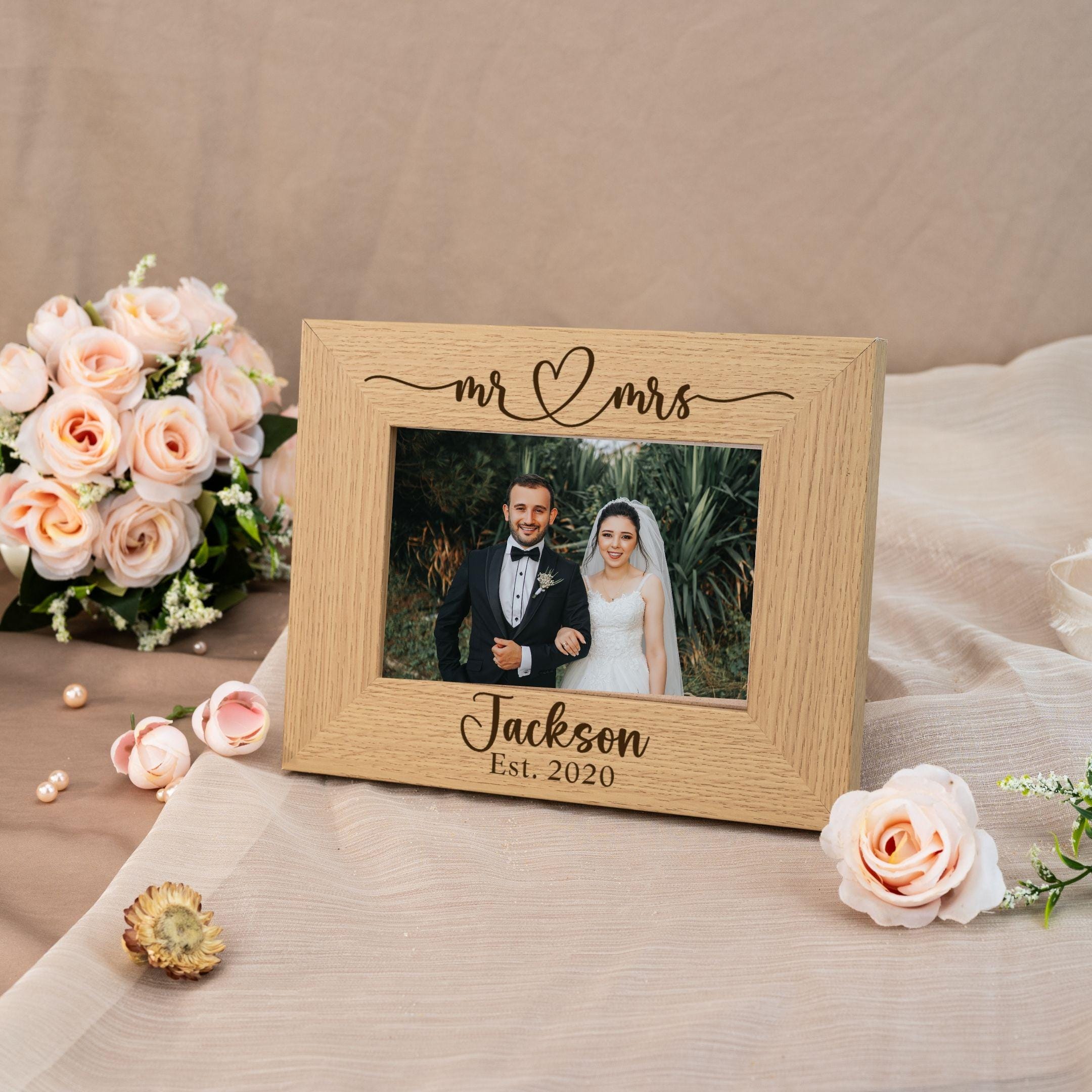Regalo di nozze personalizzato, cornice per foto di nozze in legno, regalo di nozze personalizzato, regali di nozze per coppia, cornice per foto di no