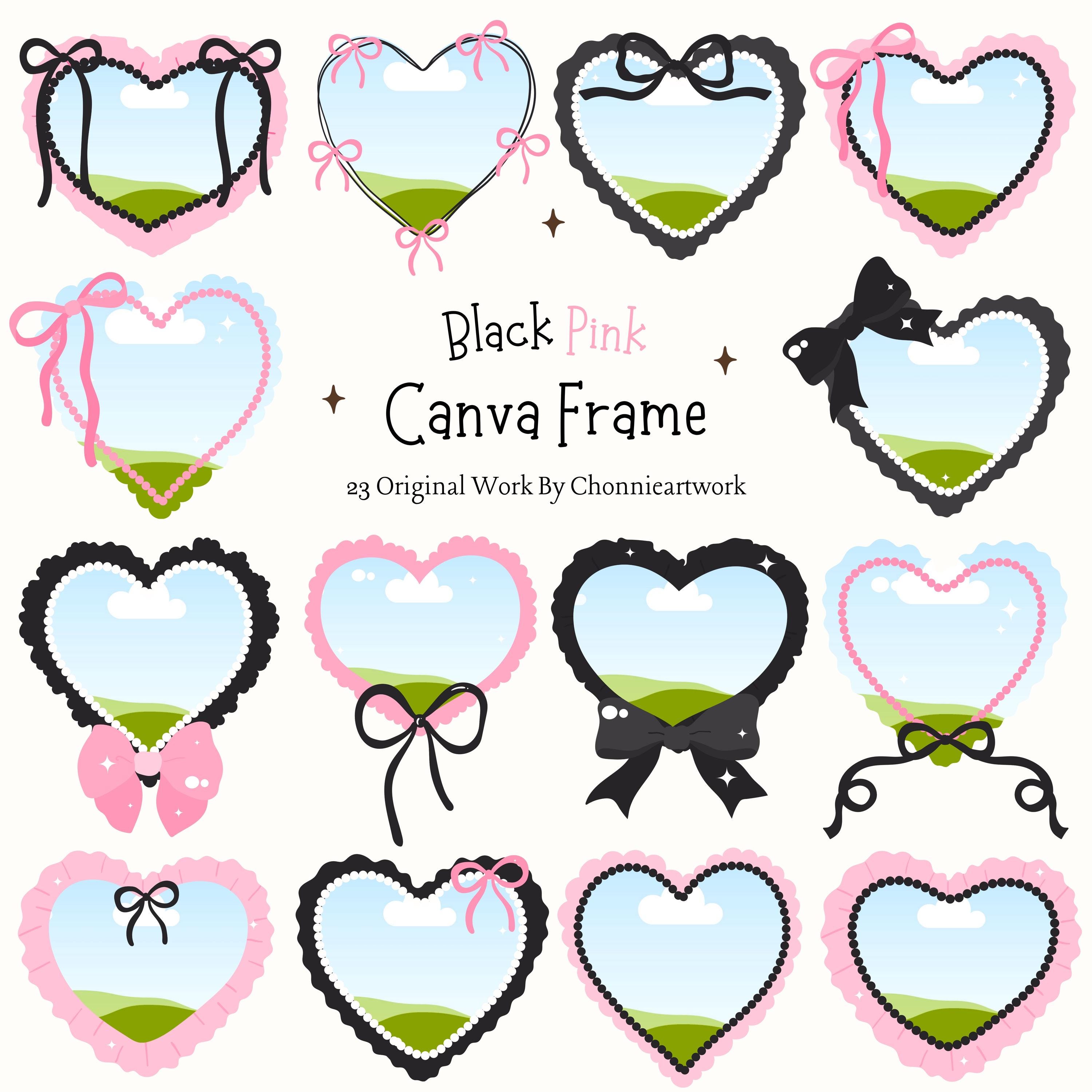 Modello di cornice Canva a forma di cuore rosa e nero Modello di cornice Canva Drag & Drop Cornice Canva per San Valentino Modello di cornice Canva Mo