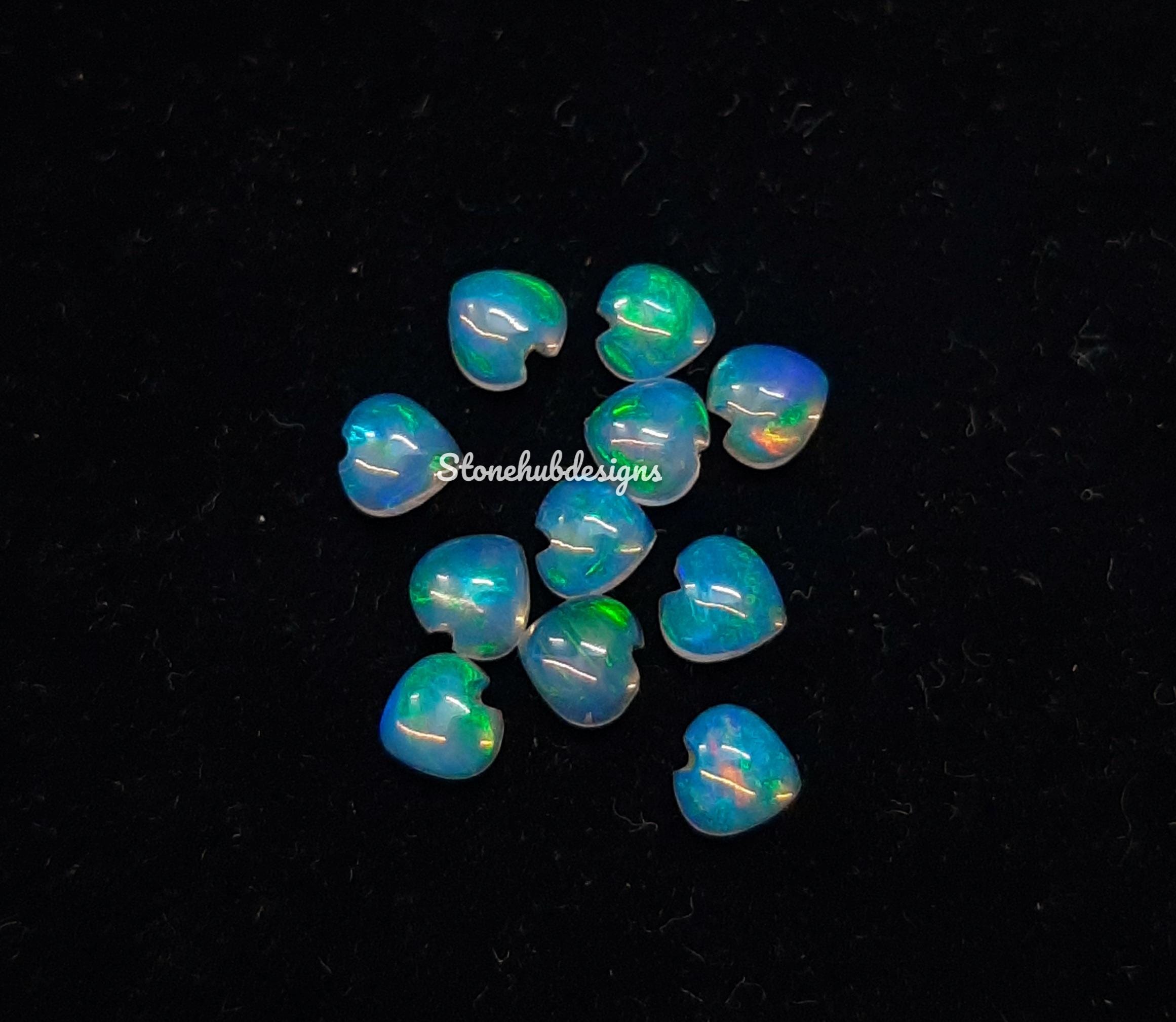 Pietra preziosa cabochon a forma di cuore in opale etiope naturale da 4 mm, 5 mm, 6 mm, pietra sciolta in opale etiope AAA con fuoco multiplo, cuori l