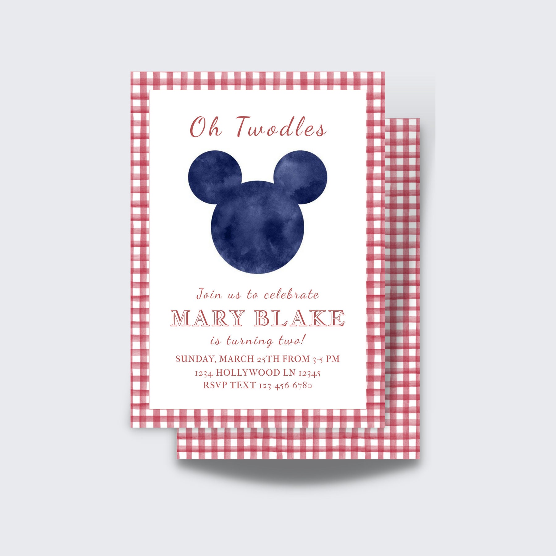 Invito per il 2o compleanno di Oh Twodles, invito digitale, invito Mickey Mouse Clubhouse, invito Oh Twoodles, invito acquerello rosso e giallo Oh Two