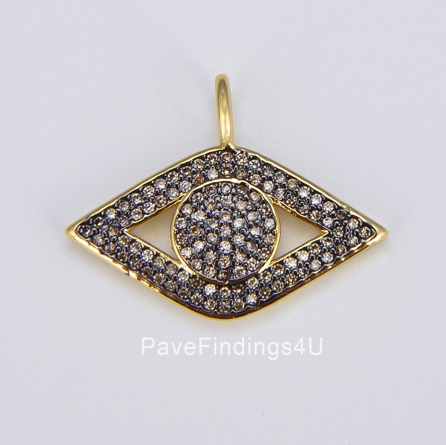 Ciondolo anti-malocchio in oro 18 carati, ciondolo anti-malocchio in micro pavé, ciondoli cubici neri, ciondolo anti-malocchio in oro con zirconi cubi