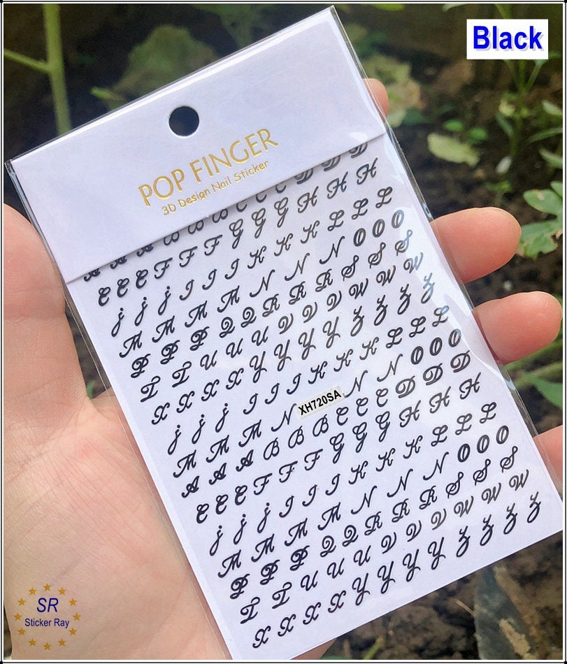 Lettere alfabeto nail art adesivi decalcomanie scrittura a mano lettere inglesi nail decalcomanie 10 colori nail art decalcomanie autoadesive WGSA