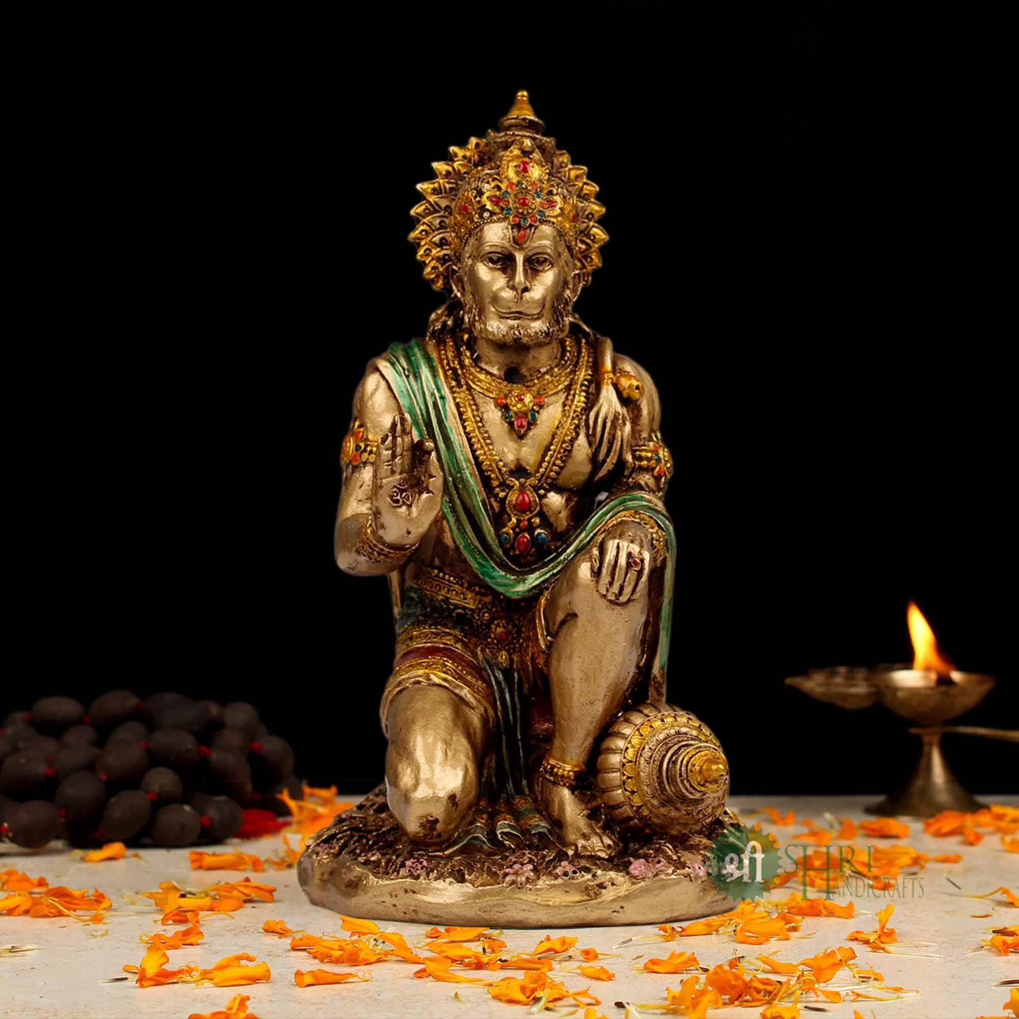 Statua Hanuman scimmia indù Dio della devozione, celibato, Lord Hanuman Idol, Bajrangbali dipinto a mano Ram Bhakt Dio indiano